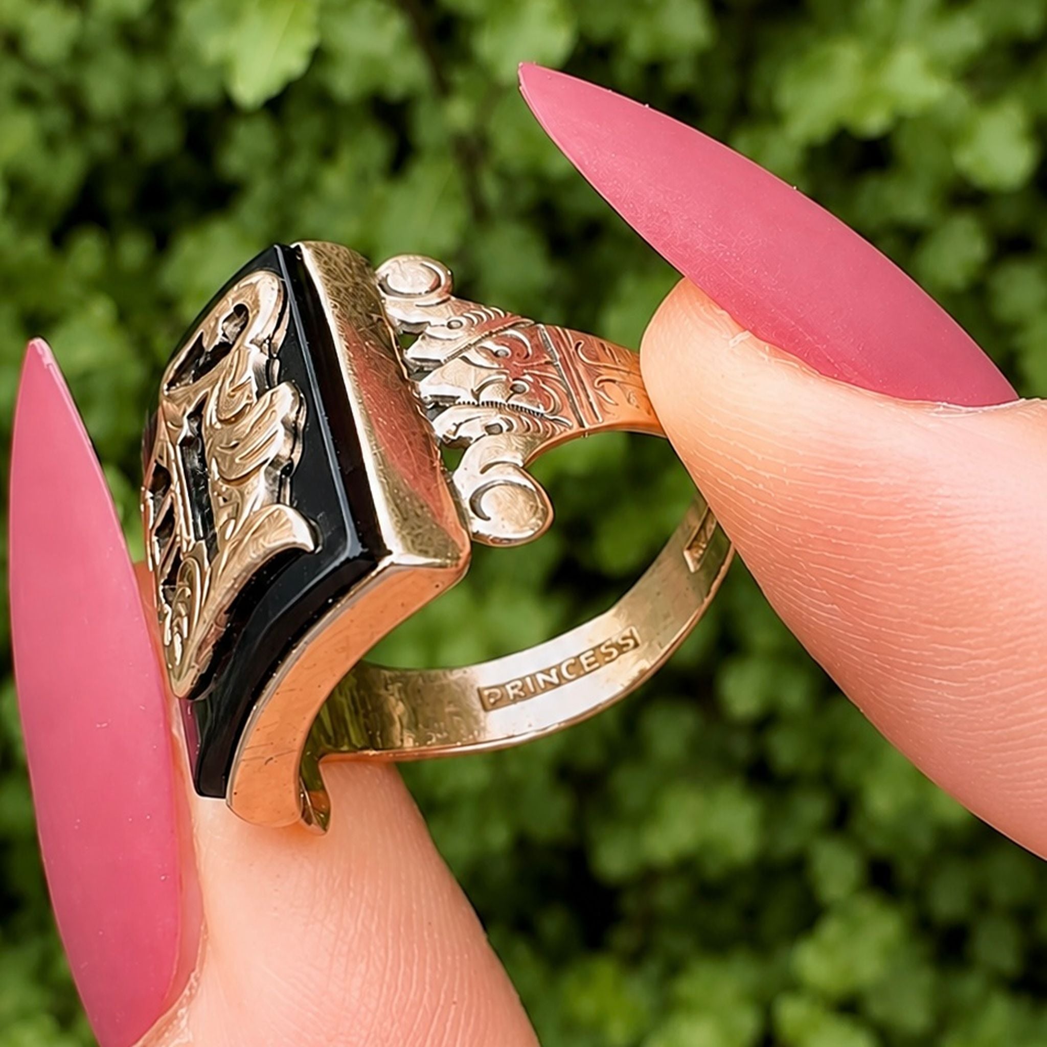 Antique Victorian 10 Carat Rose Gold Onyx Monogram ‘D’ Signet Ring – Patented By William Leidig, 1890