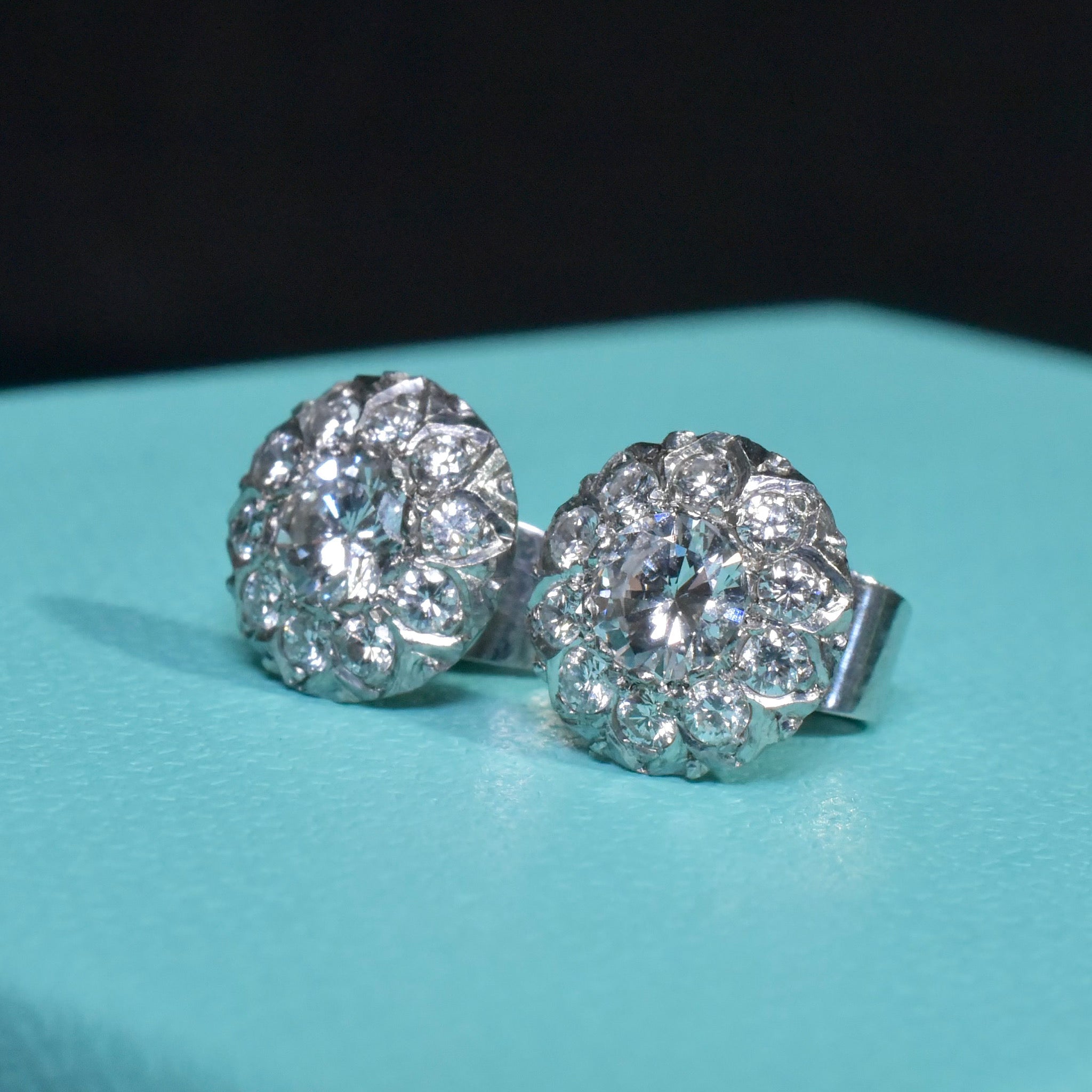 Vintage 15ct White Gold Diamond ‘Daisy’ Cluster Earrings