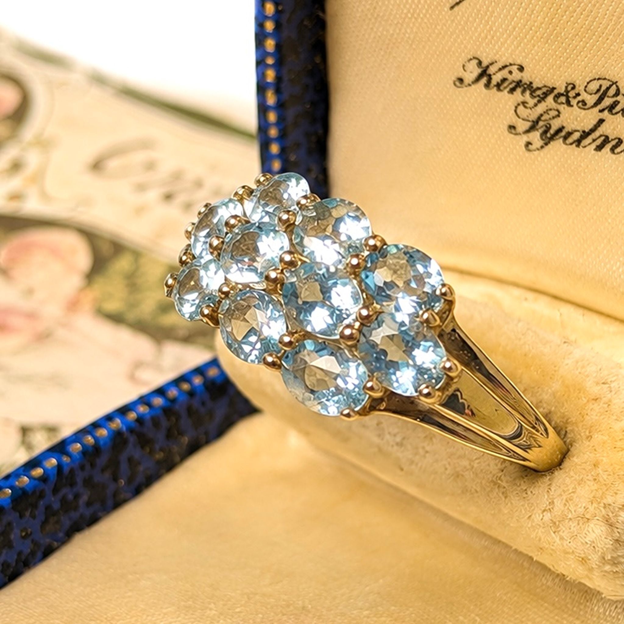Gorgeous Contemporary 9ct Yellow Gold Multi- Aquamarine Ring