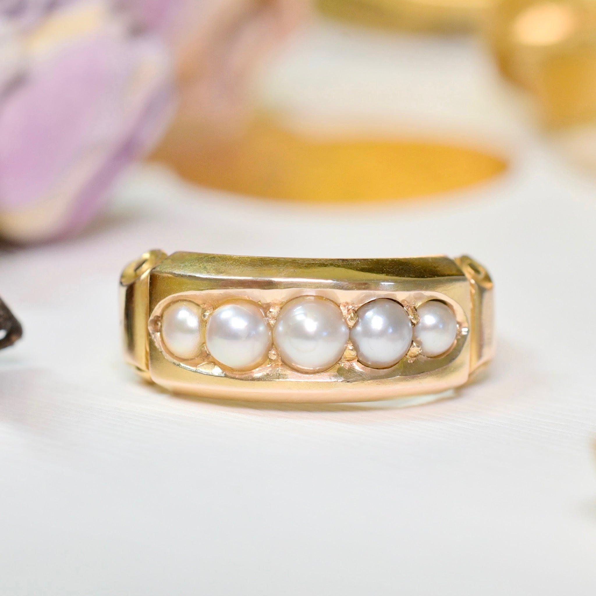 Antique Victorian 15ct Gold And Natural Half Pearl Ring - Hollis & Newman (Chester) 1883