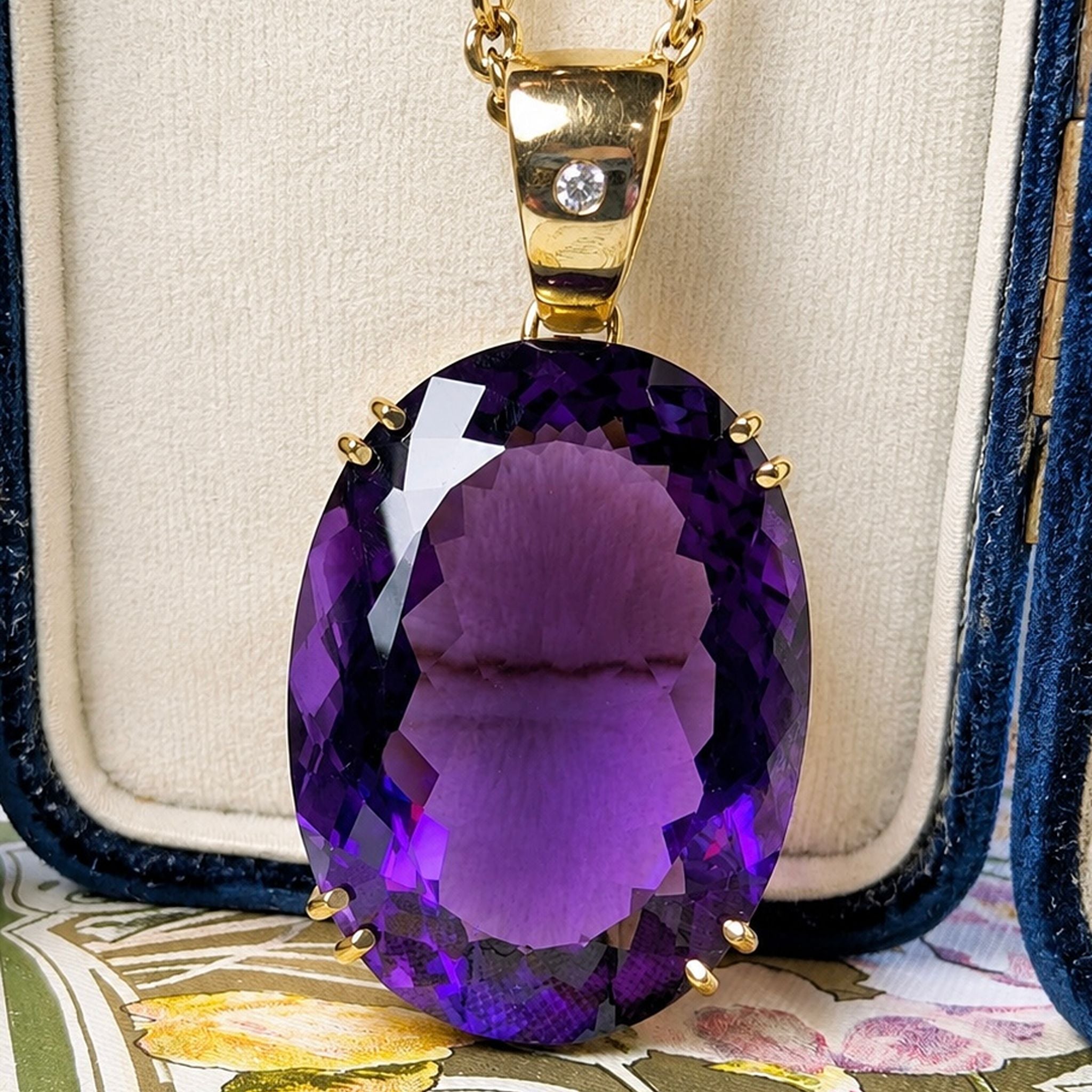 Magnificent Contemporary 9ct Yellow Gold Amethyst and Diamond Pendant Complete with An Independent Gemmological Valuation $18,500 AUD