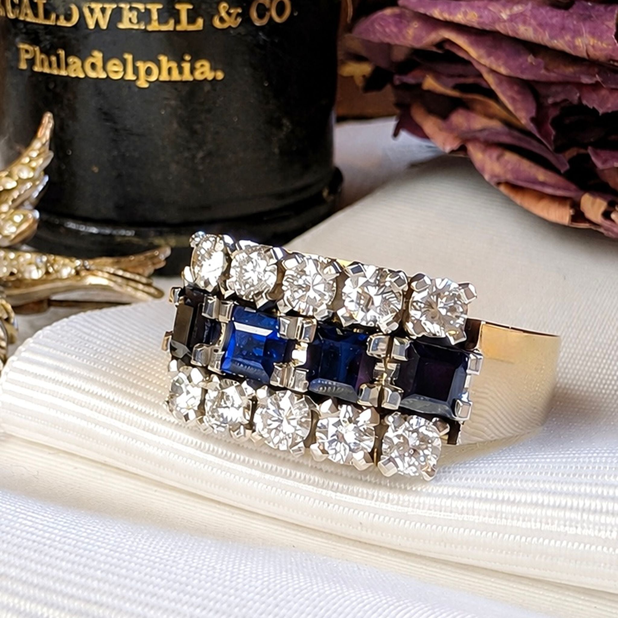 Vintage 18ct Yellow Gold Sapphire and Diamond Multi Row Ring