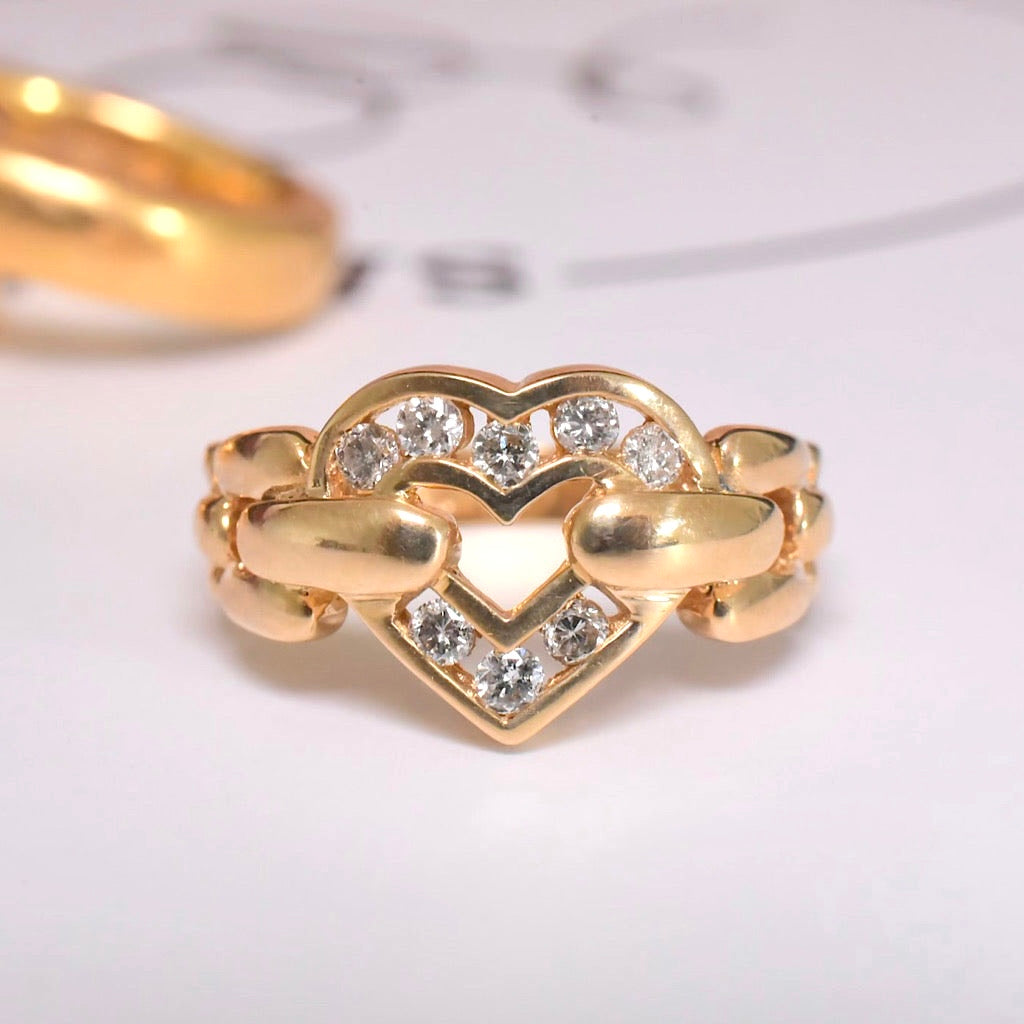 Modern 18ct Yellow Gold And Diamond ‘Heart’ Ring