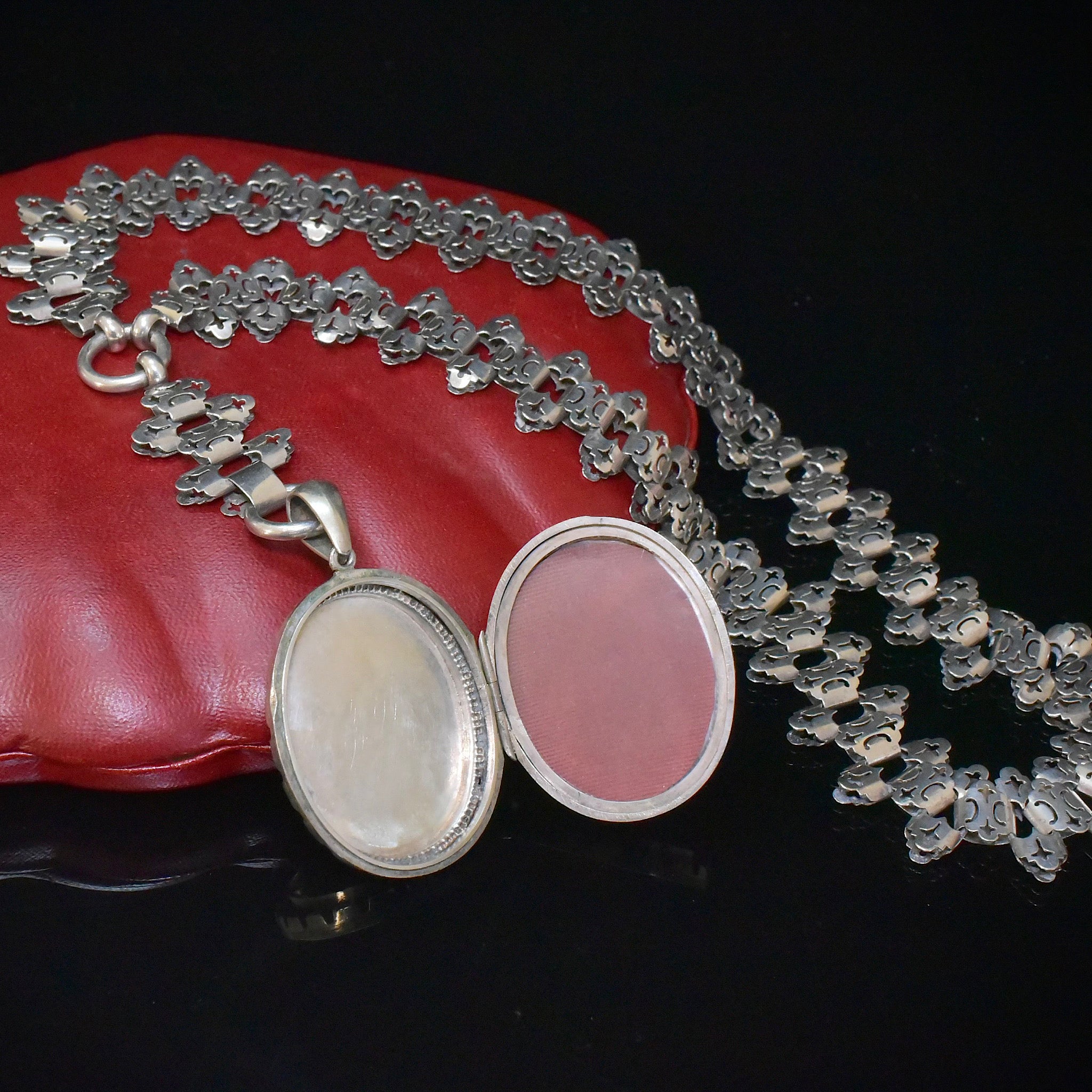 Antique Victorian Aesthetic Period Sterling Silver BookChain And Locket Circa 1885-1901