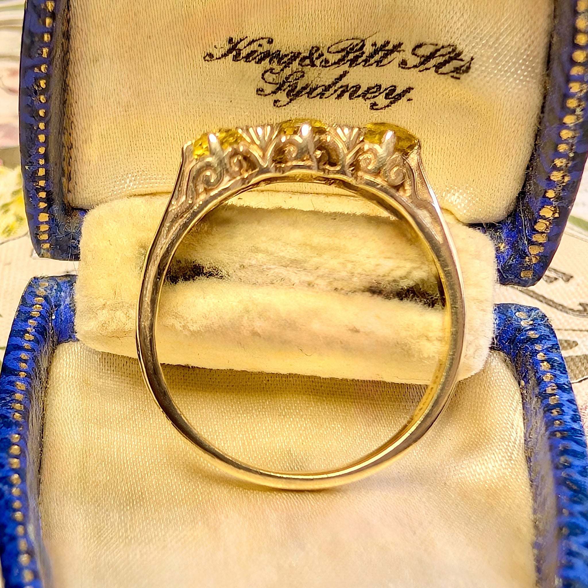 Vintage 9ct Yellow Gold Yellow Sapphire & Diamond ‘Trilogy’ Ring London 1984