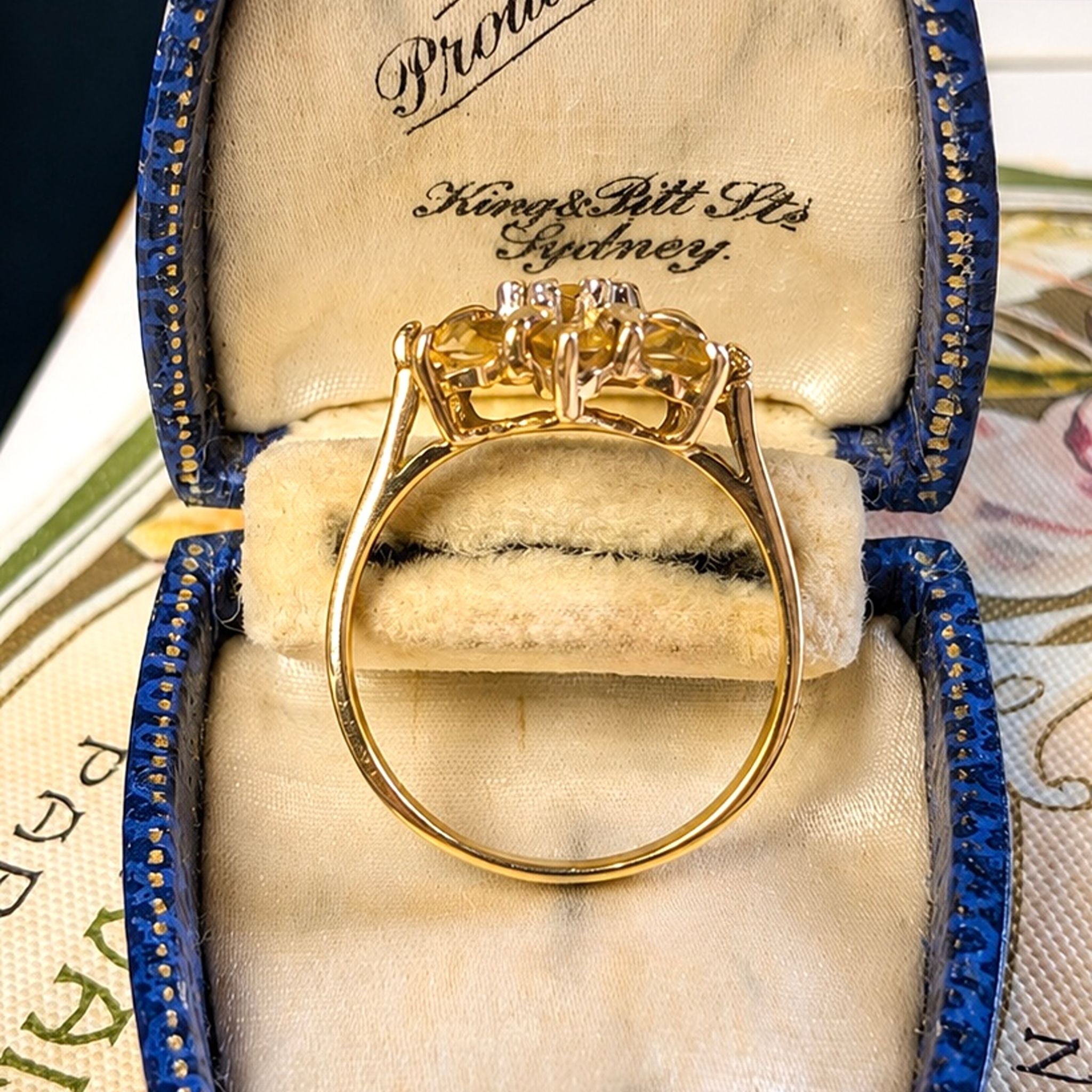 Modern 9ct Yellow Gold Citrine and Diamond Cluster Ring