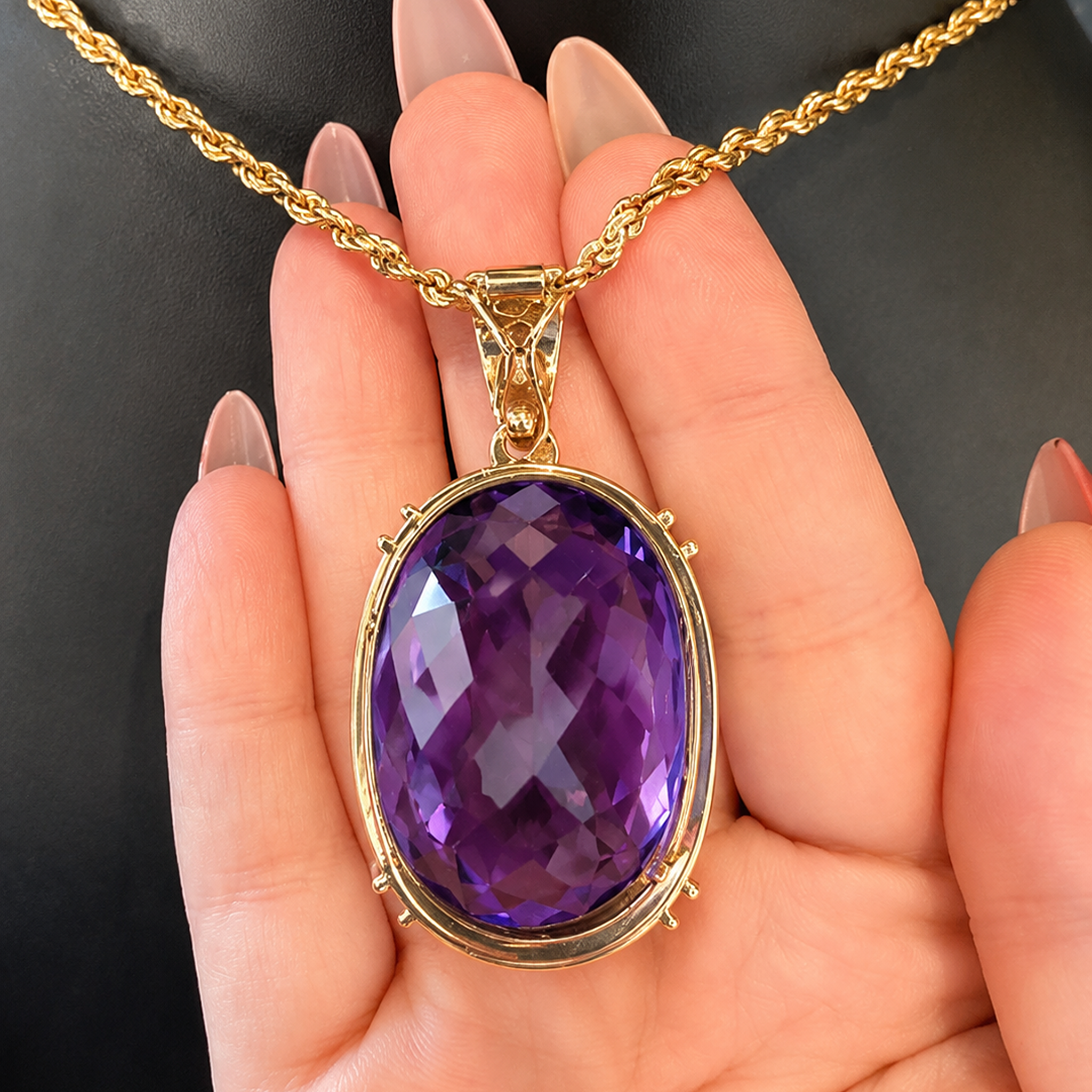 Magnificent Contemporary 9ct Yellow Gold Amethyst and Diamond Pendant Complete with An Independent Gemmological Valuation $18,500 AUD