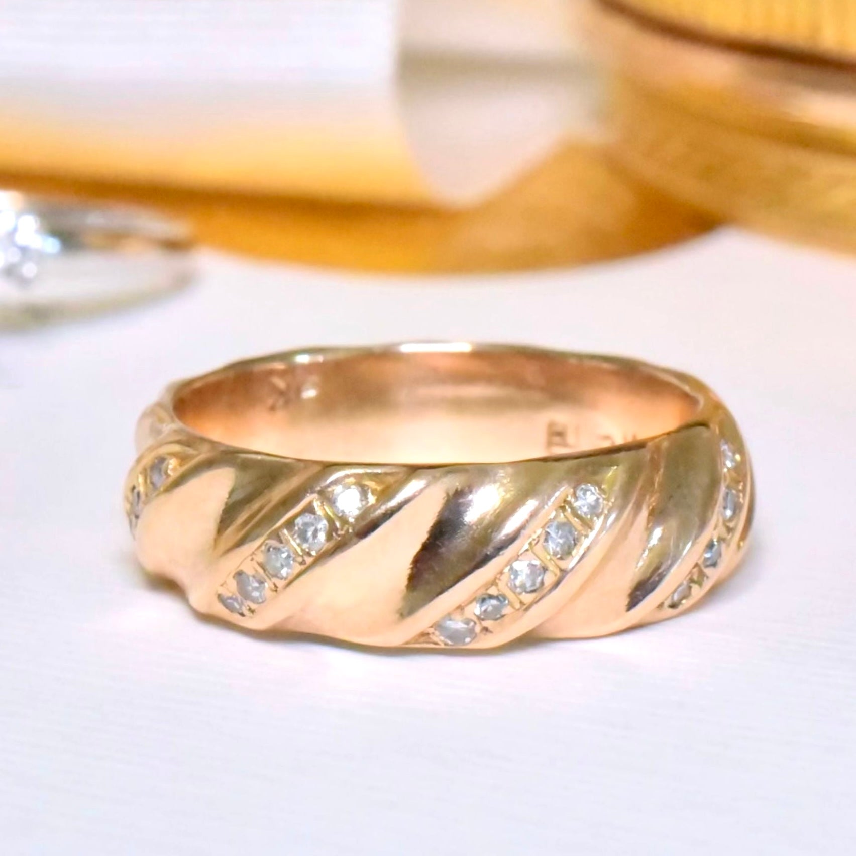 Modern 9ct Yellow Gold And Diamond Wide Band