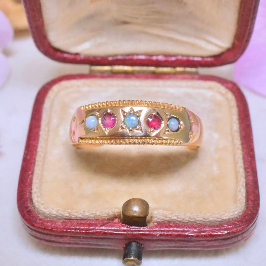 Antique Victorian 15ct Rose Gold Opal And Garnet Doublet Ring - 1900
