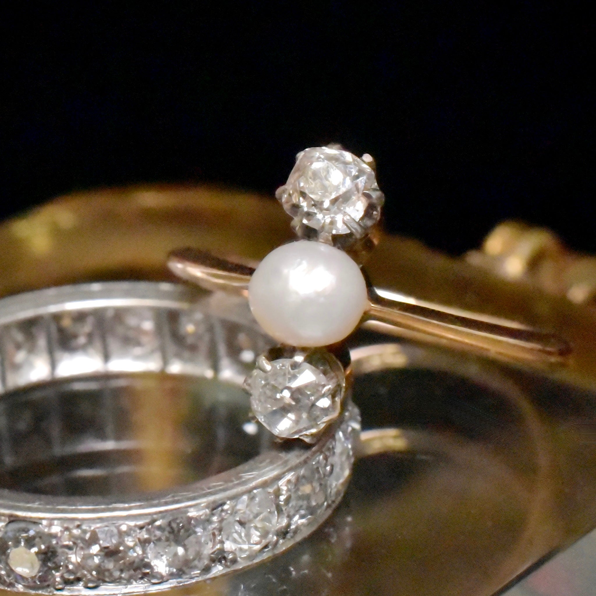 Antique Edwardian 15ct Yellow Gold Diamond And Pearl Ring