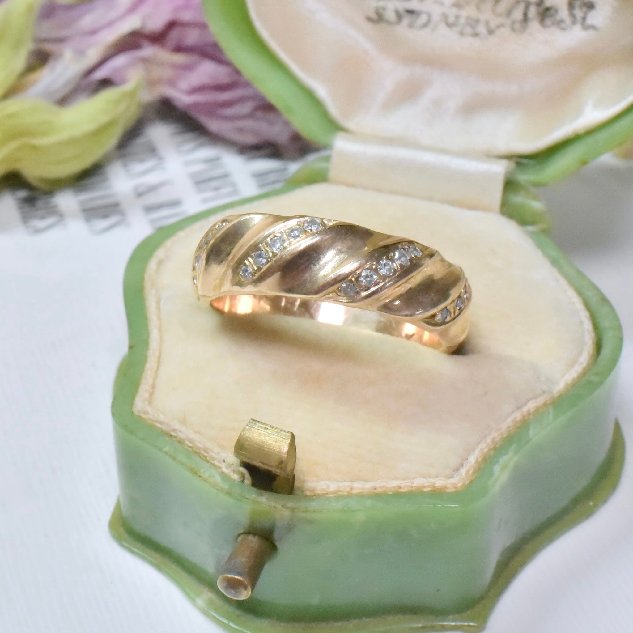 Modern 9ct Yellow Gold And Diamond Wide Band