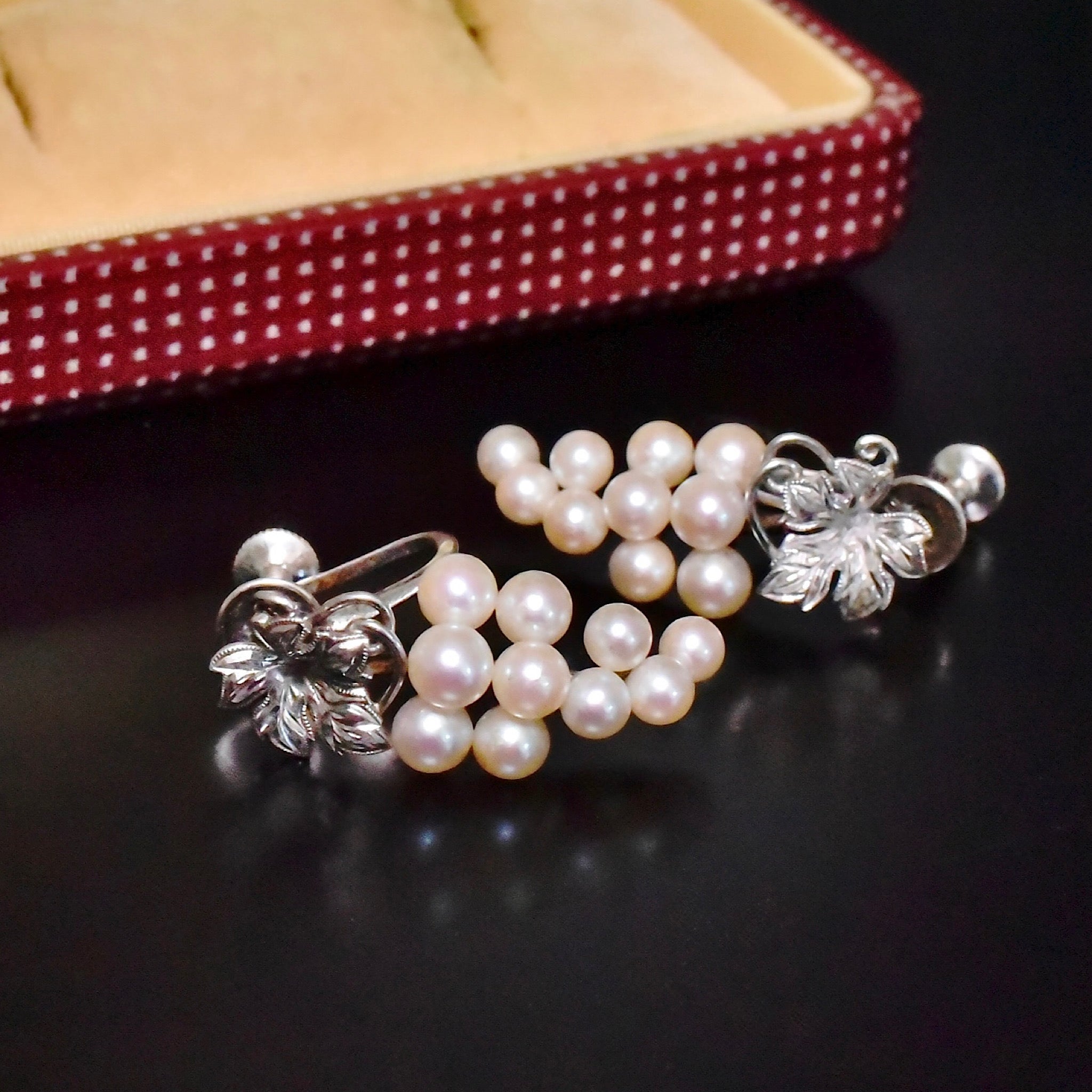Superb Mid-Century Mikimoto Pearl And Silver ‘Grape’ Earrings Circa 1950’s