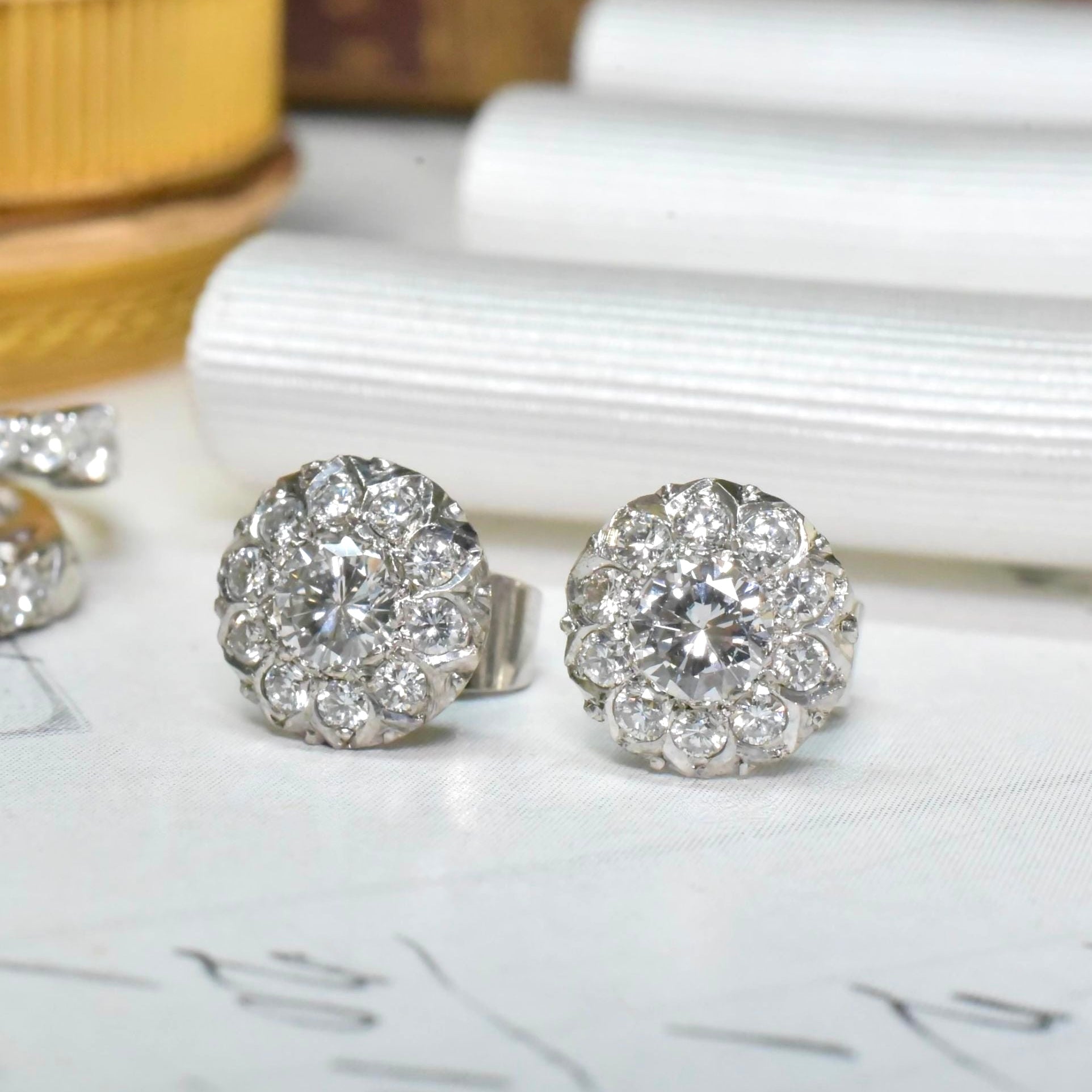 Vintage 15ct White Gold Diamond ‘Daisy’ Cluster Earrings