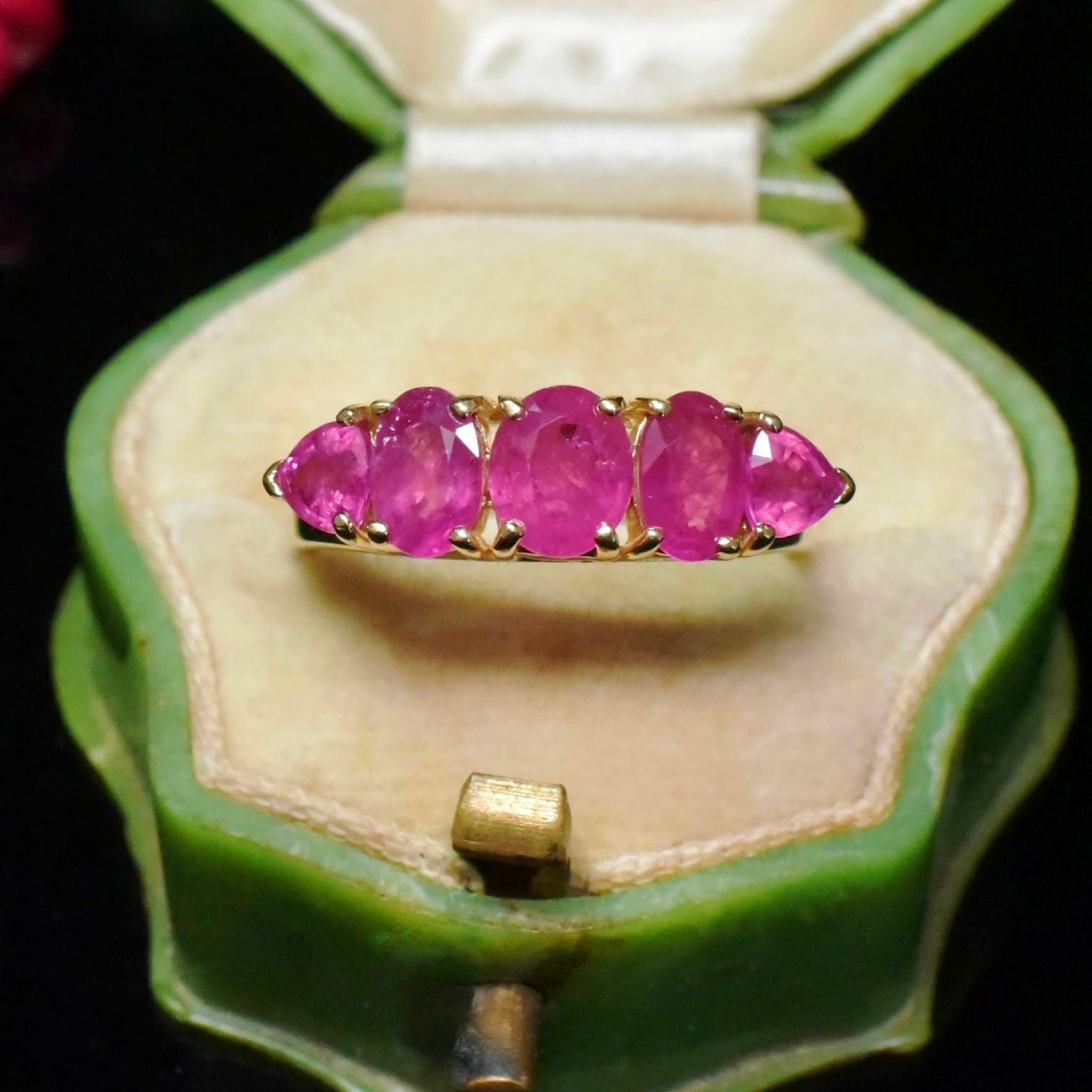 Contemporary 14ct Yellow Gold Ruby Half Hoop Ring Independent Gemmological Valuation Included $4060.00 AUD