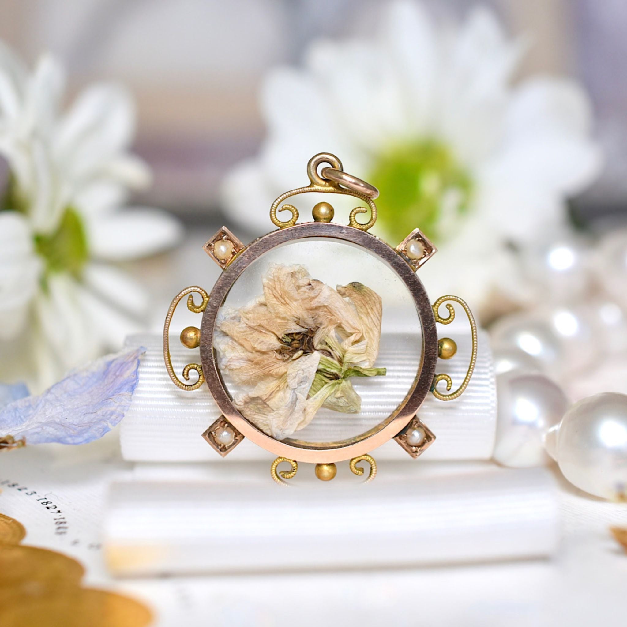 Antique Edwardian 9ct Rose Gold Double Sided Seed Pearl Photo Locket