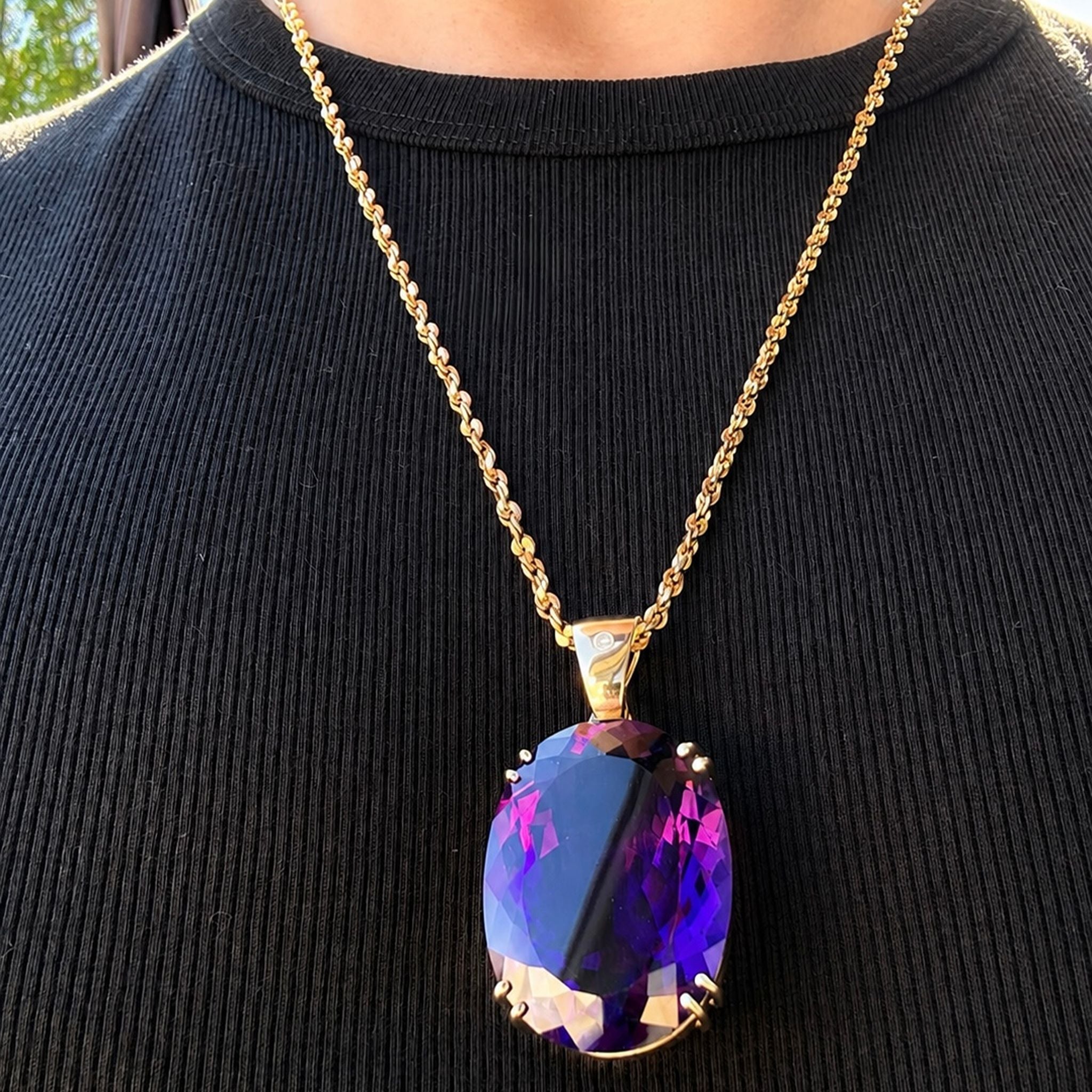 Magnificent Contemporary 9ct Yellow Gold Amethyst and Diamond Pendant Complete with An Independent Gemmological Valuation $18,500 AUD