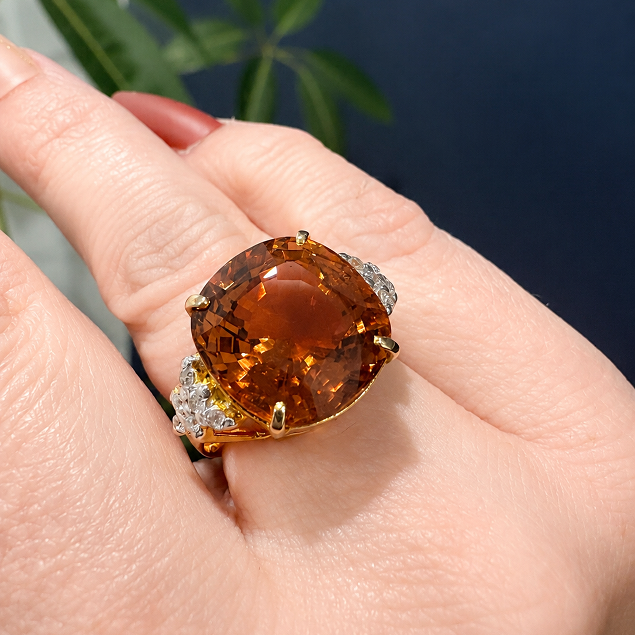 Contemporary 16ct Yellow Gold 11.49ct Imperial Topaz and Diamond Ring With an Independent Gemmological Valuation for $13,650 AUD