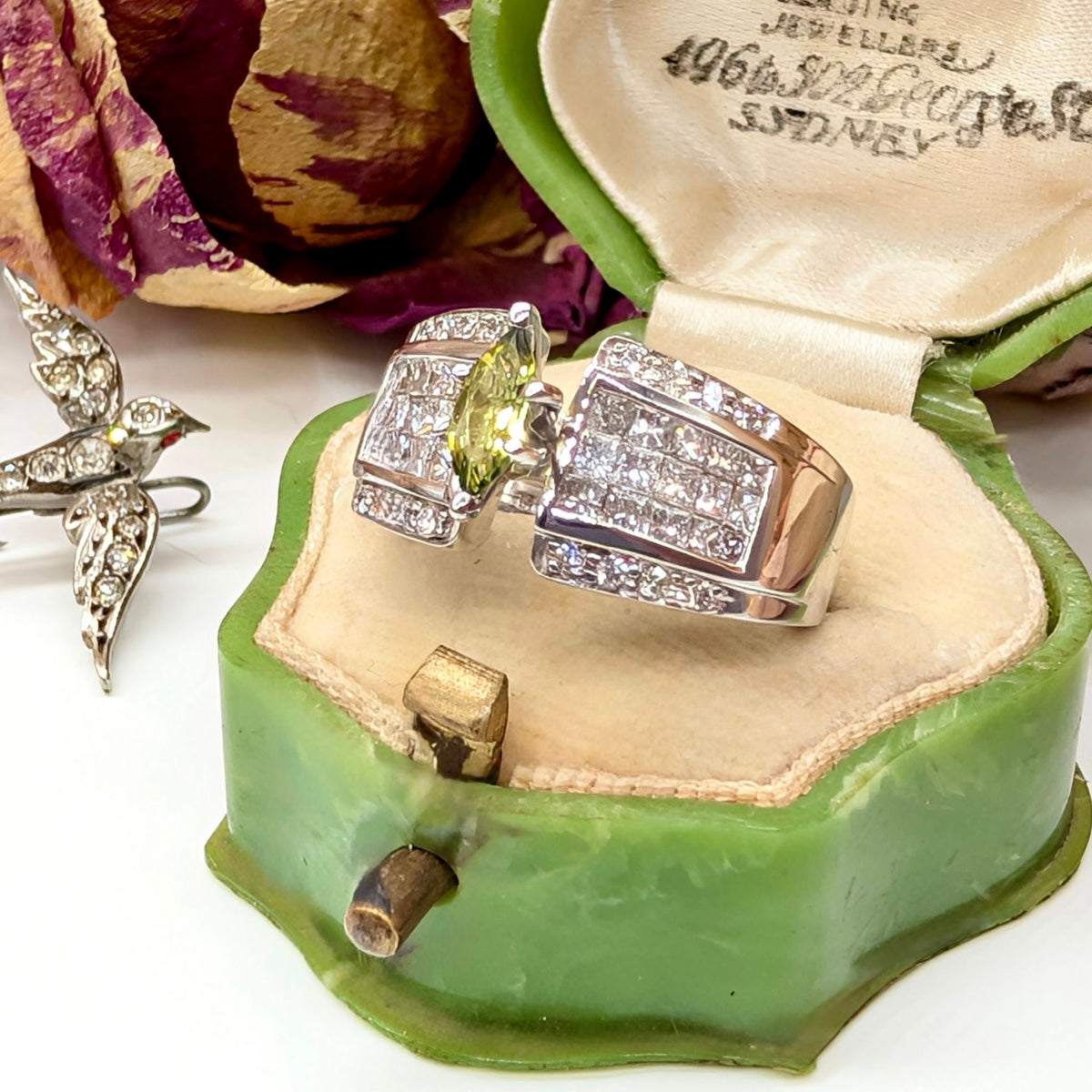 Contemporary 18ct White Gold Marquise-Cut Australian Sapphire And Diamond Ring  Included With Purchase Retail Replacement Valuation $8700 AUD