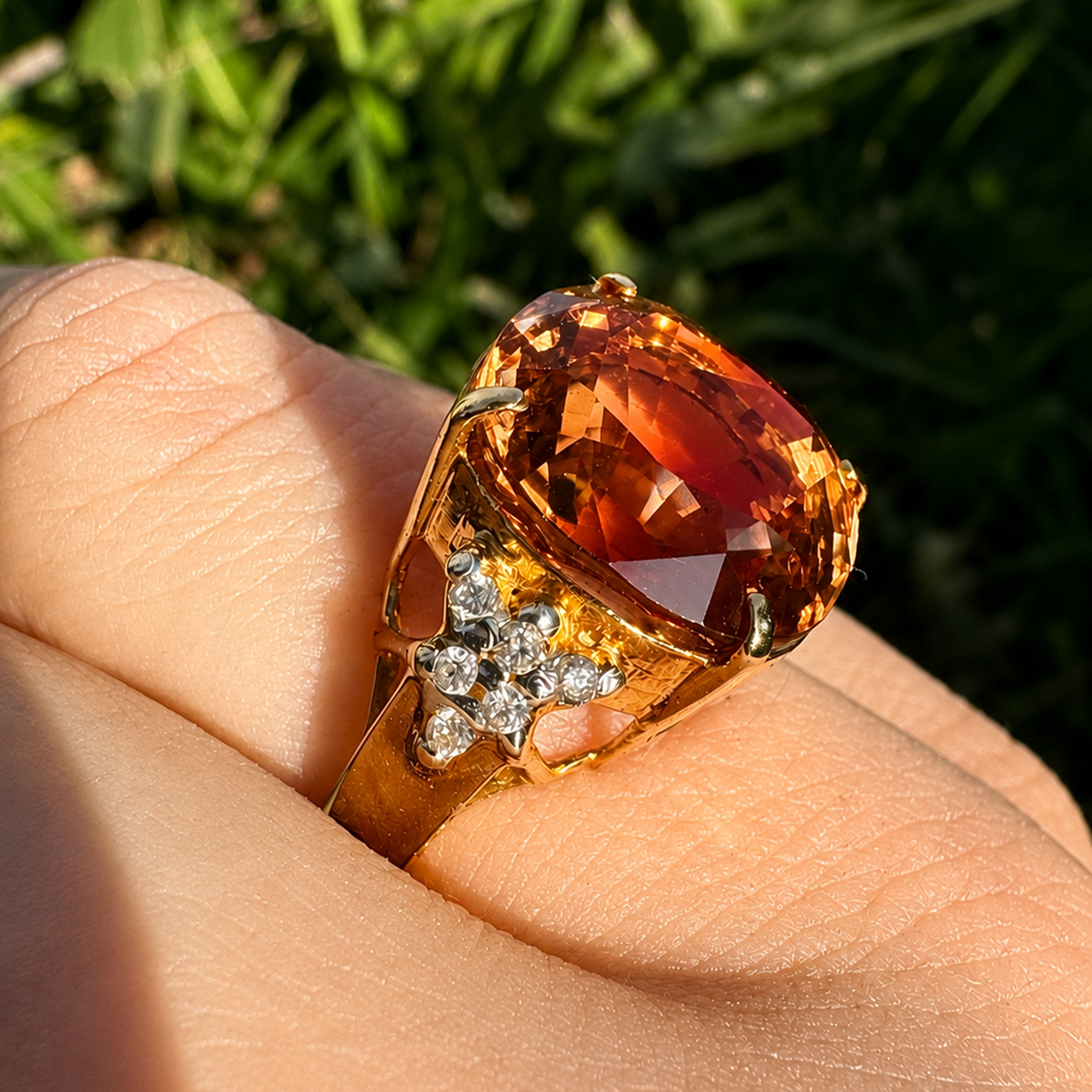 Contemporary 16ct Yellow Gold 11.49ct Imperial Topaz and Diamond Ring With an Independent Gemmological Valuation for $13,650 AUD