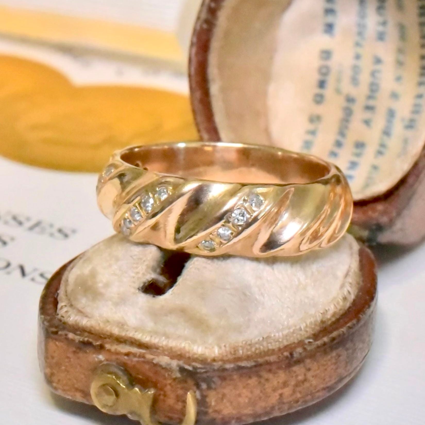 Modern 9ct Yellow Gold And Diamond Wide Band