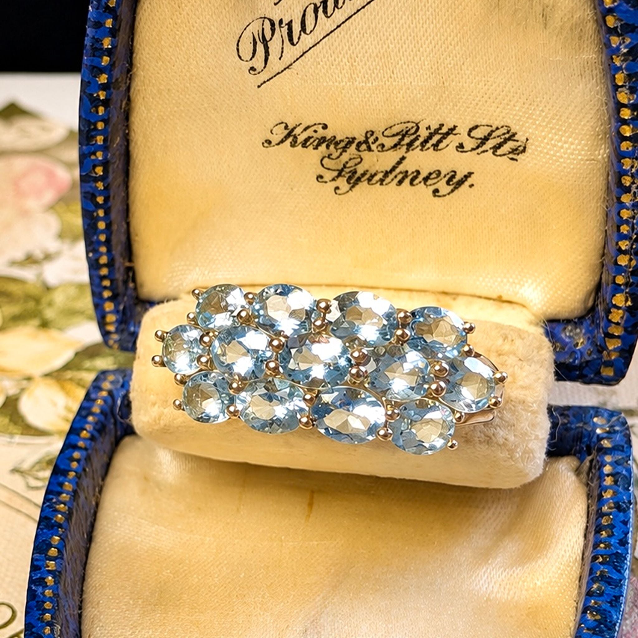 Gorgeous Contemporary 9ct Yellow Gold Multi- Aquamarine Ring