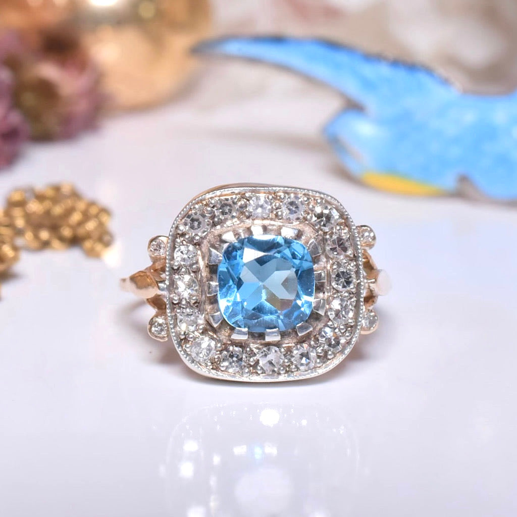 Vintage 9ct Rose Gold And Silver Diamond And Topaz Ring