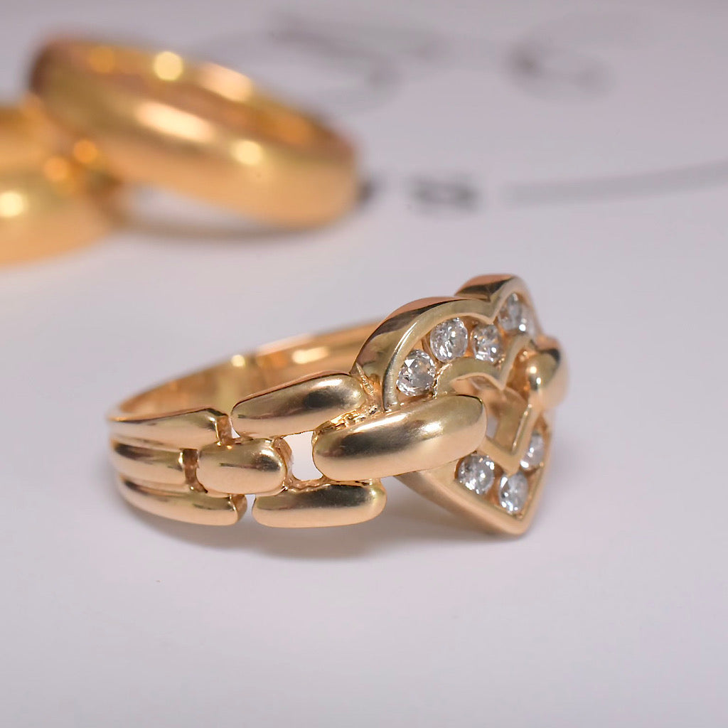 Modern 18ct Yellow Gold And Diamond ‘Heart’ Ring