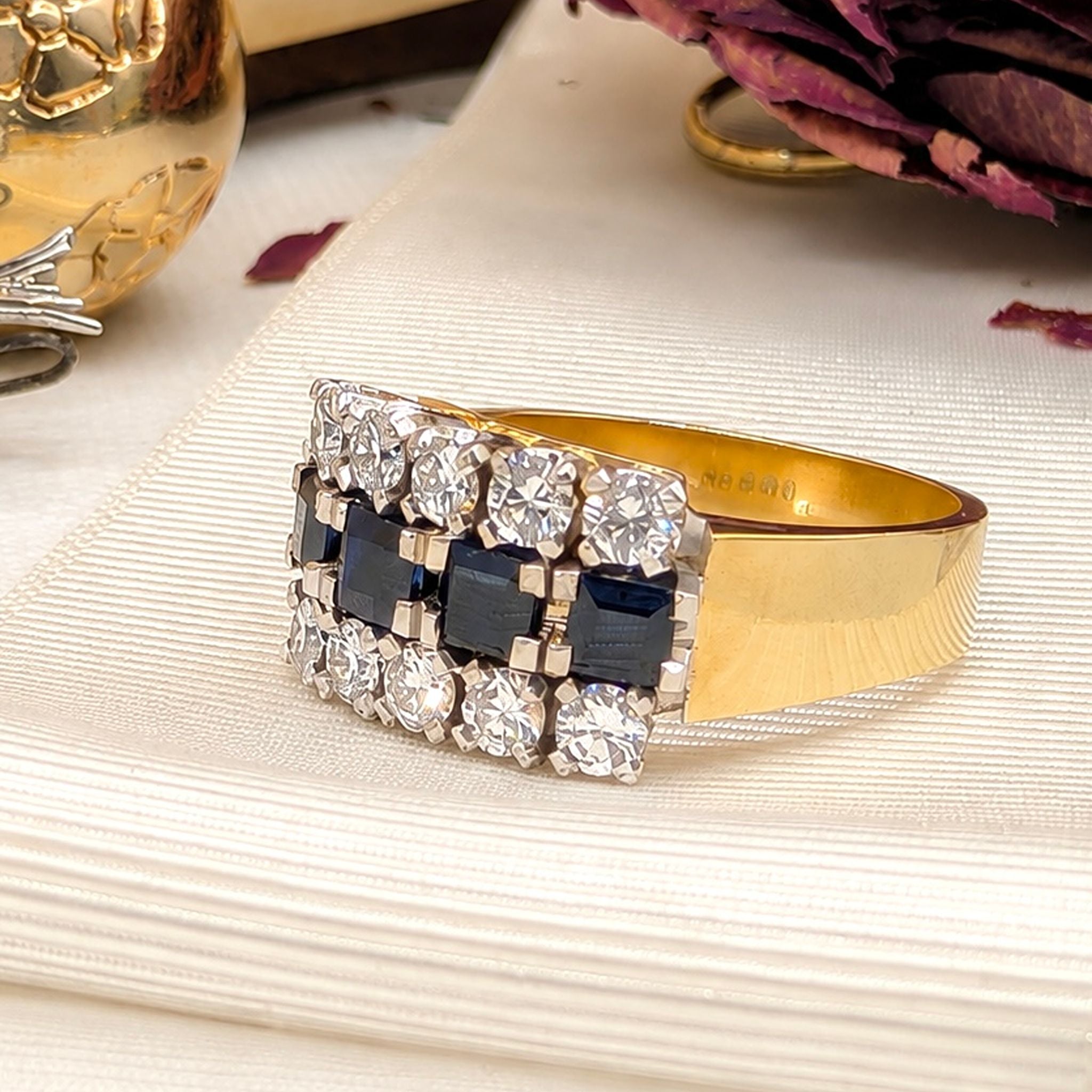 Vintage 18ct Yellow Gold Sapphire and Diamond Multi Row Ring
