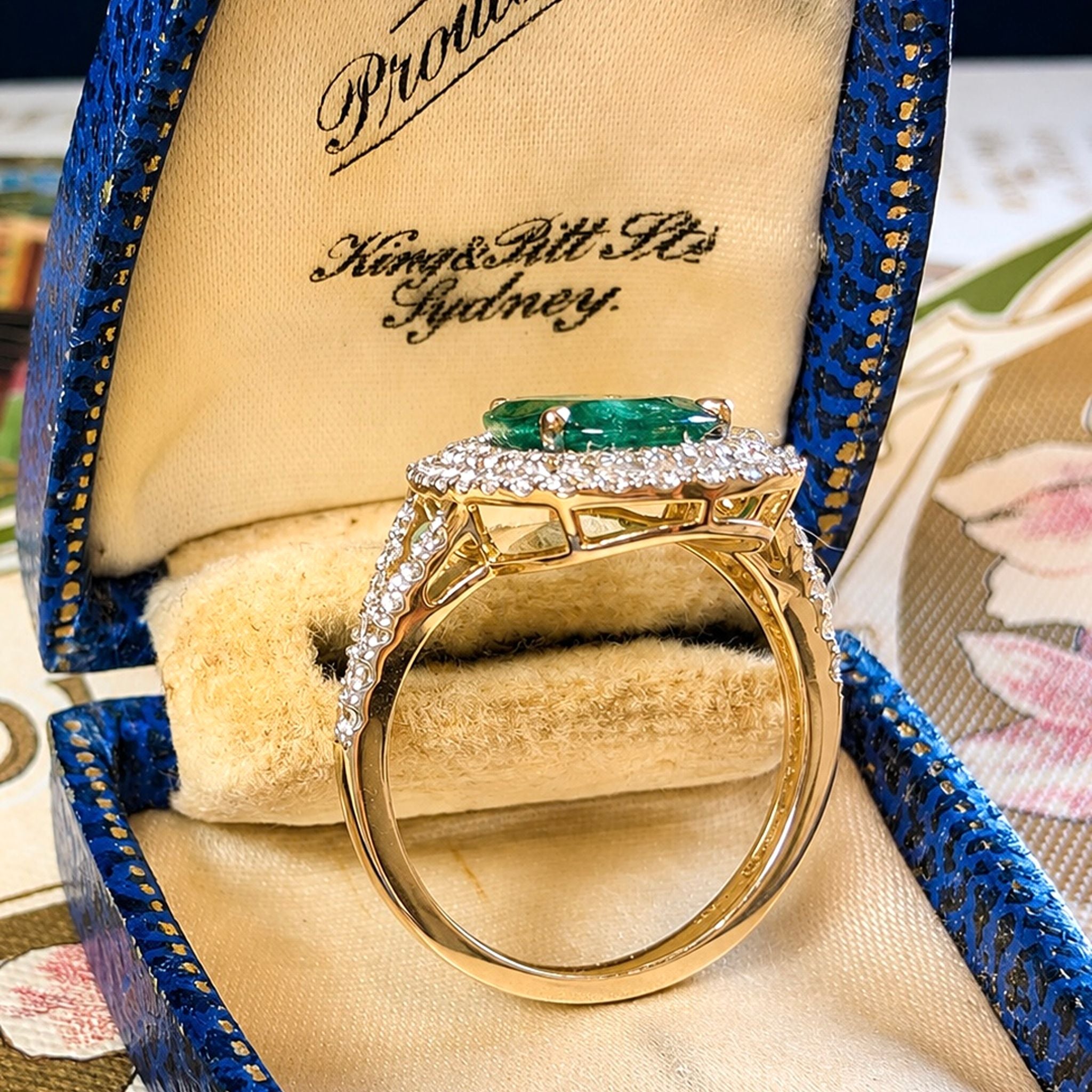 Contemporary 14ct Yellow Gold Pear-Shape 2.33ct Emerald and Diamond Ring Complete With An Independent Valuation for $12,452 AUD