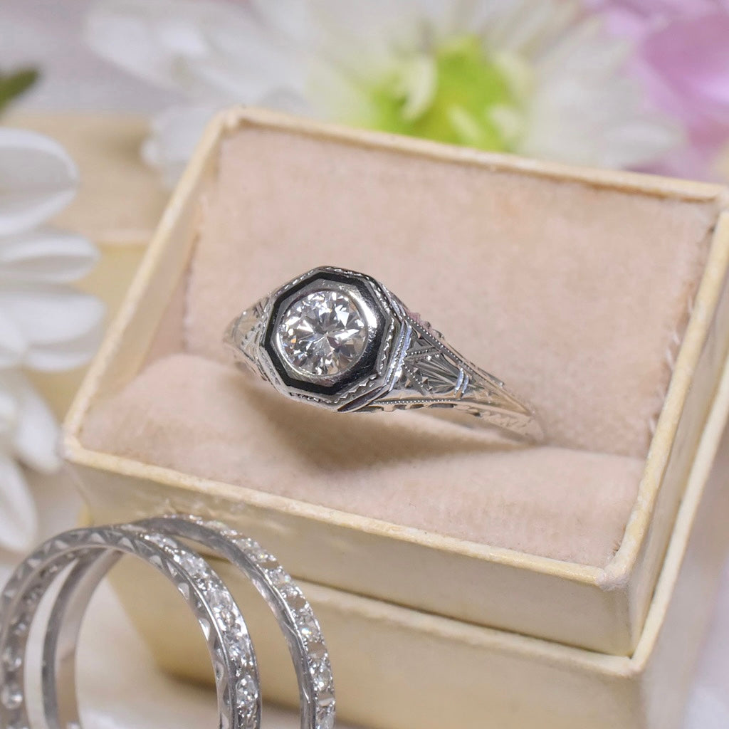 Antique Art Deco 18K White Gold Diamond Solitaire Ring By ‘Belais’ Circa 1920 Independent Insurance Valuation Included For $9,000 AUD
