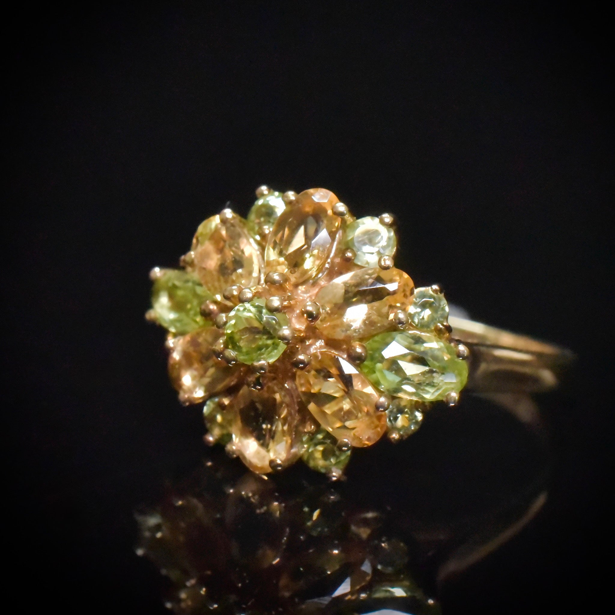 Contemporary 9ct Yellow Gold Peridot And Citrine Ring - Birmingham 2007