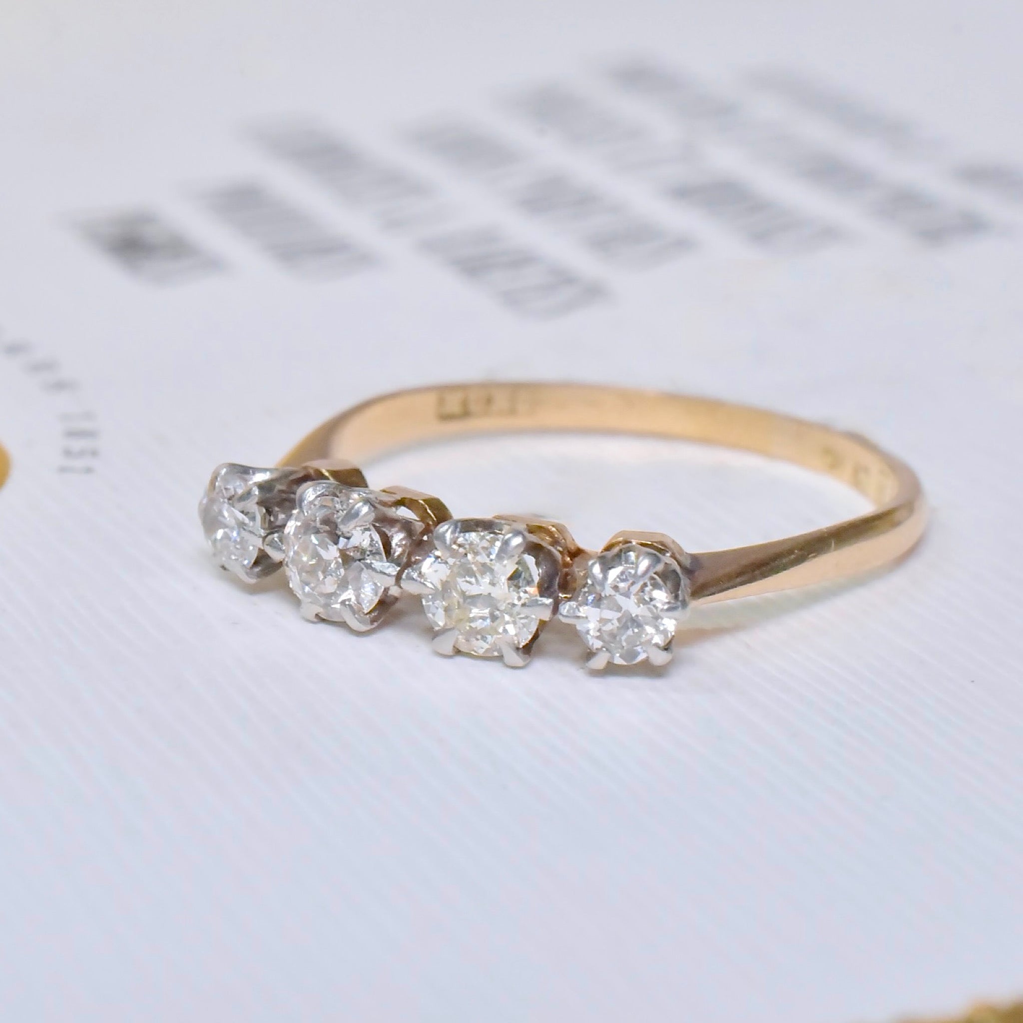 Antique Australian 18ct Yellow Gold Four Diamond Ring - Circa 1910-15