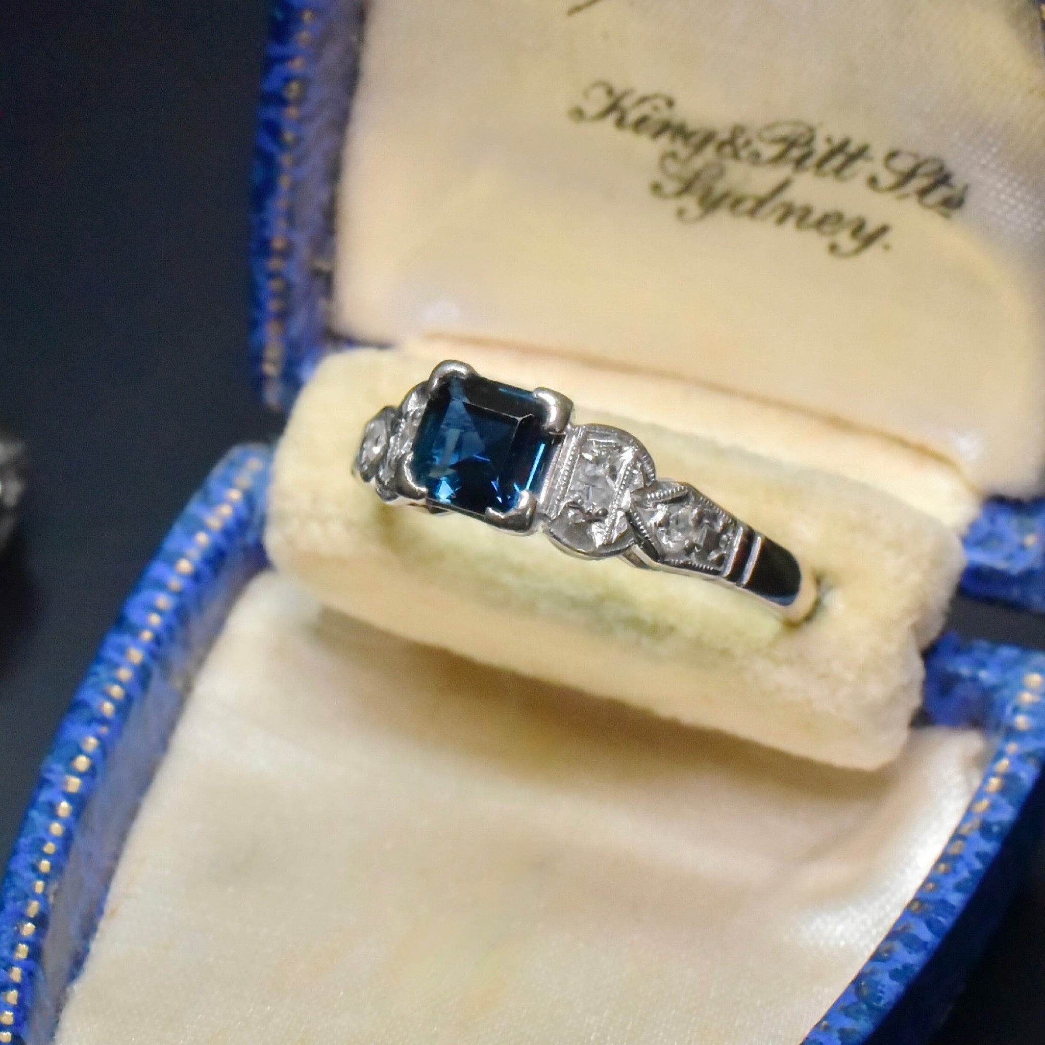 Vintage Australian 18ct White Gold Natural Sapphire And Diamond Ring