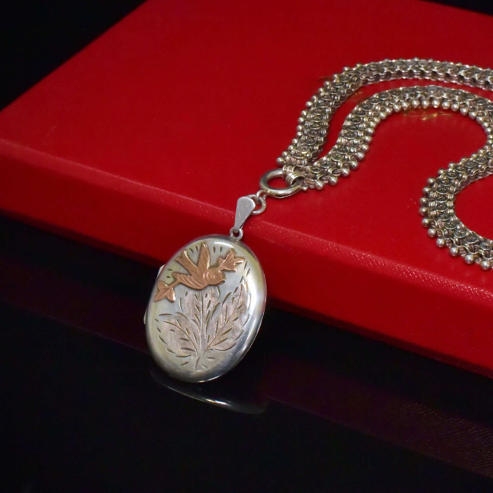 Antique Sterling Silver Bookchain And Antique ‘Style’ Sterling Silver Locket (Birmingham 1976)