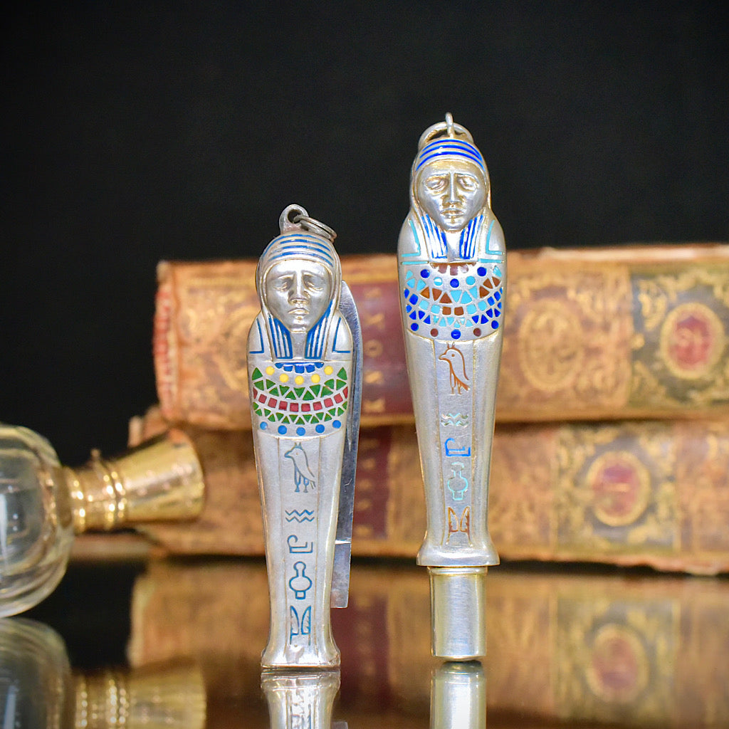 Antique Art Deco Egyptian Revival Silver And Enamel ‘Mummy’ Pencil Circa 1920-30