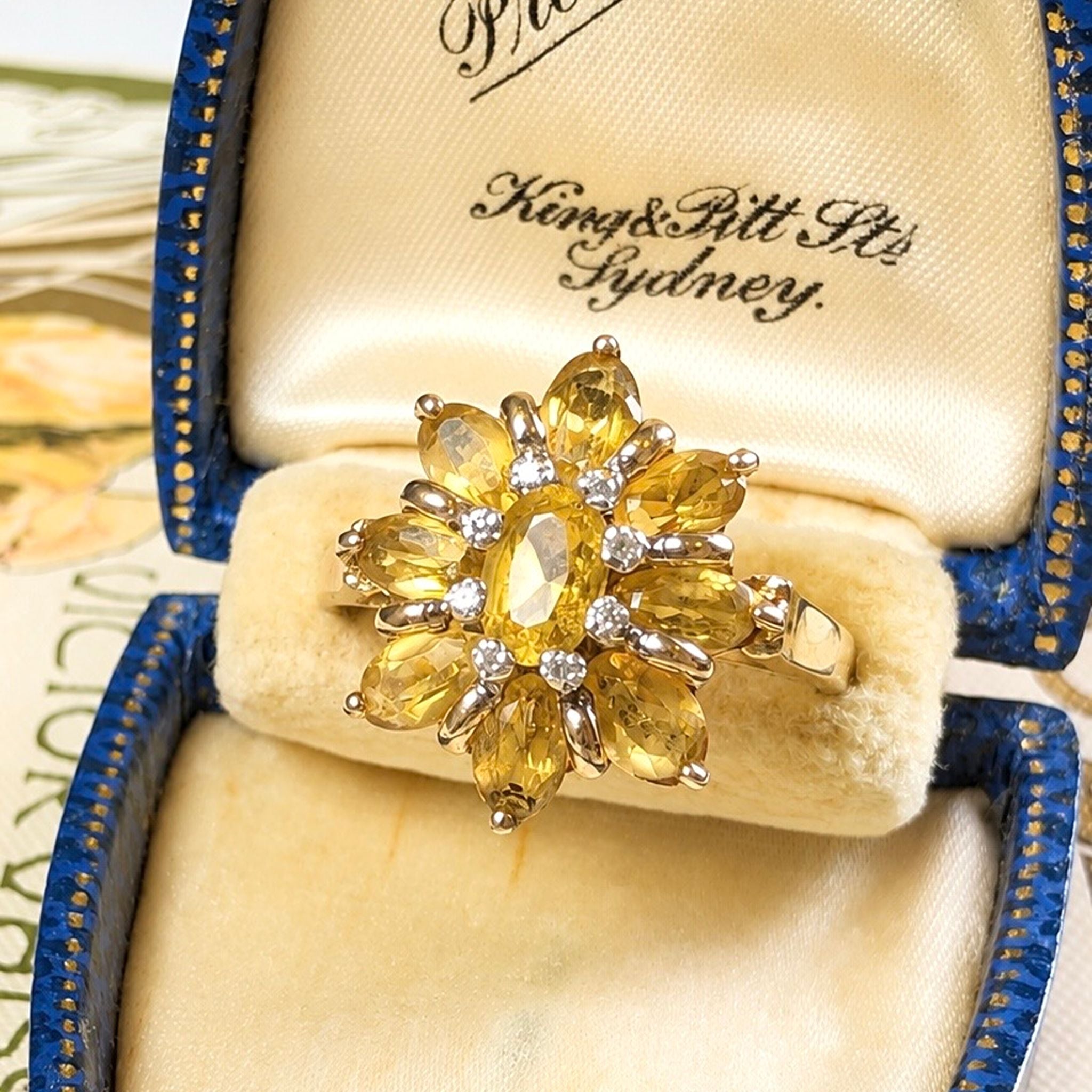 Modern 9ct Yellow Gold Citrine and Diamond Cluster Ring