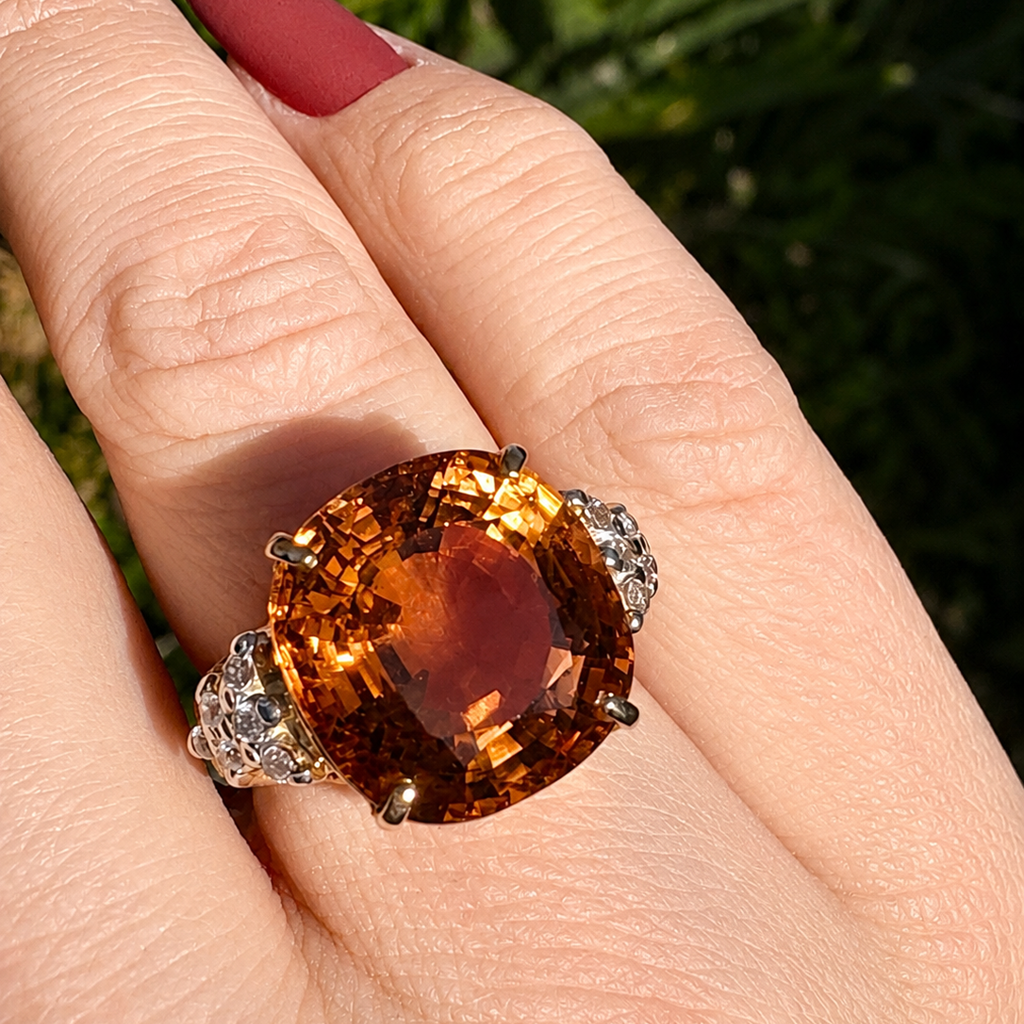 Contemporary 16ct Yellow Gold 11.49ct Imperial Topaz and Diamond Ring With an Independent Gemmological Valuation for $13,650 AUD