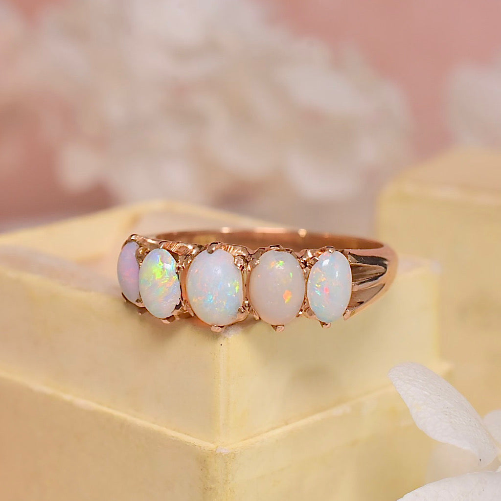 Antique Australian 15ct Rose Gold Solid Opal Half-Hoop Ring Cira 1905