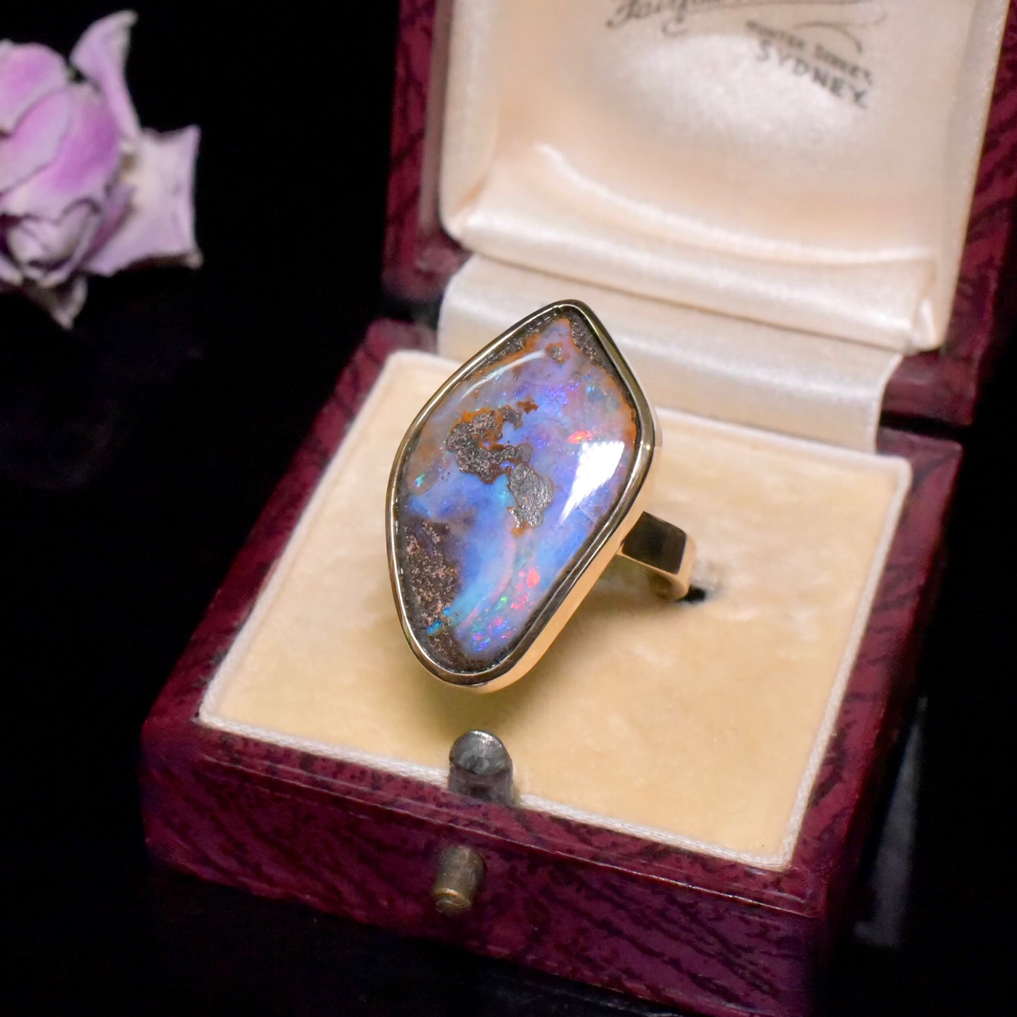 Contemporary 9ct Yellow Gold Freeform Boulder Opal Ring
