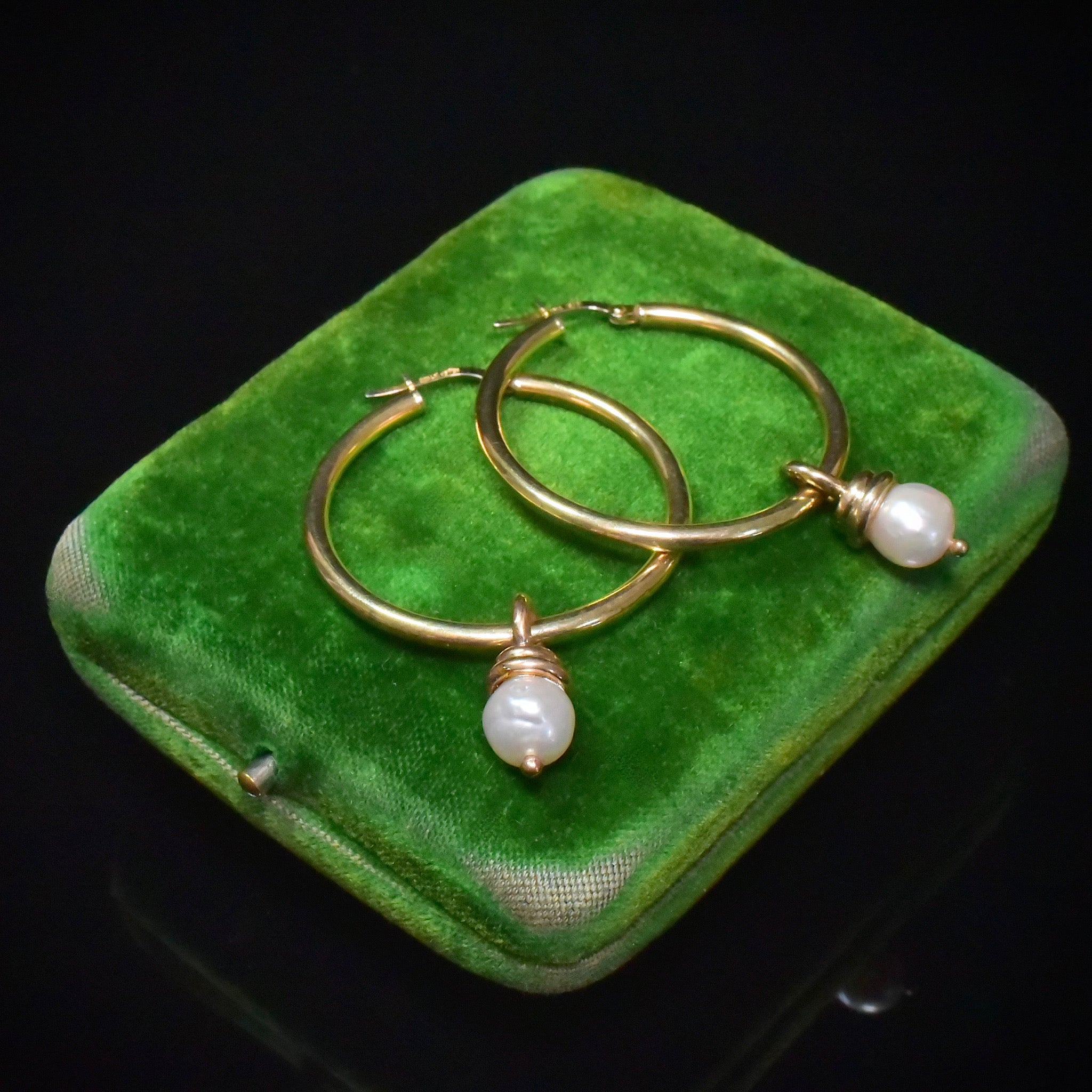 Modern Italian 9ct Yellow Gold Hoops With Removable 9ct Gold Pearl Drops