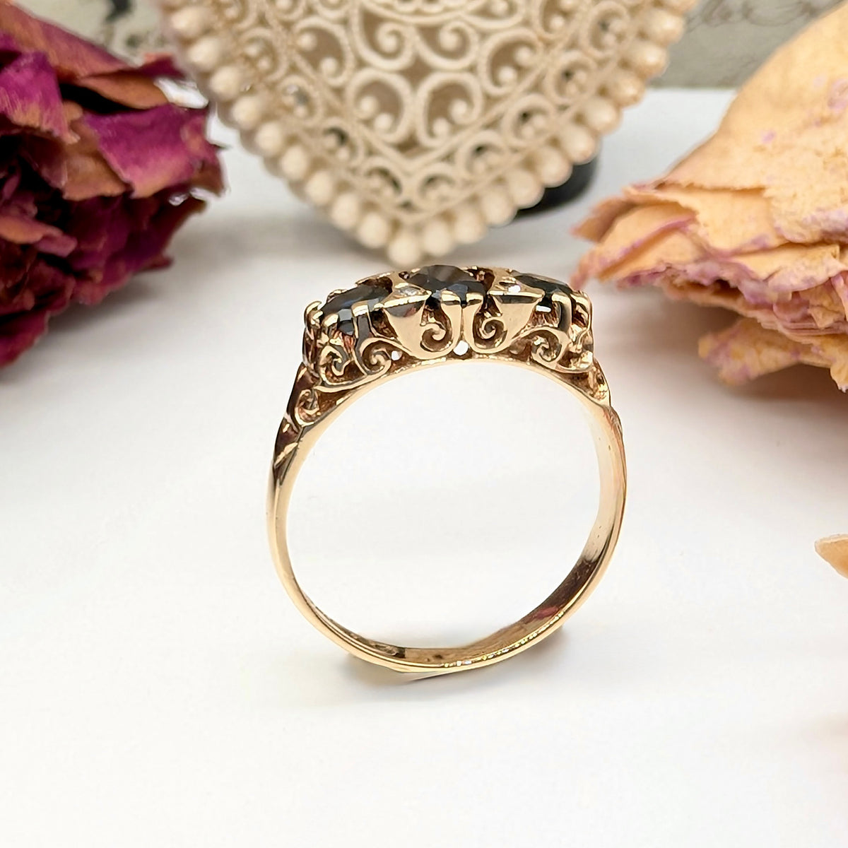 Vintage 9ct Yellow Gold Sapphire and Diamond Bridge Ring Birmingham 1978