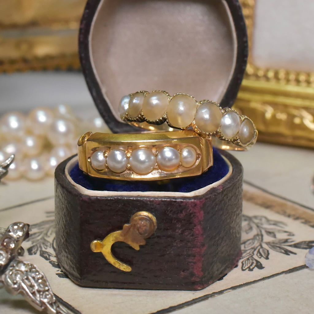 Antique Victorian 15ct Gold And Natural Half Pearl Ring - Hollis & Newman (Chester) 1883