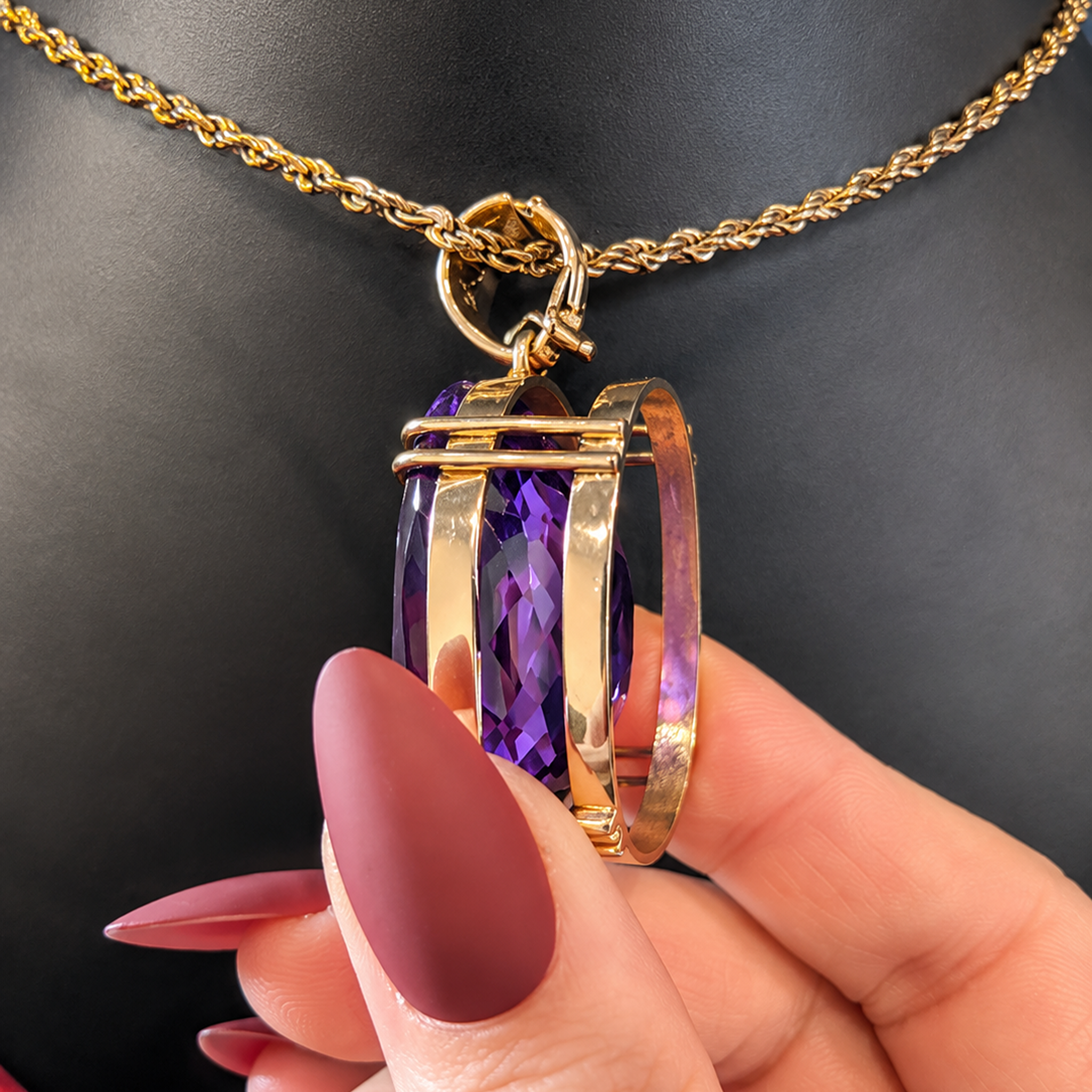 Magnificent Contemporary 9ct Yellow Gold Amethyst and Diamond Pendant Complete with An Independent Gemmological Valuation $18,500 AUD