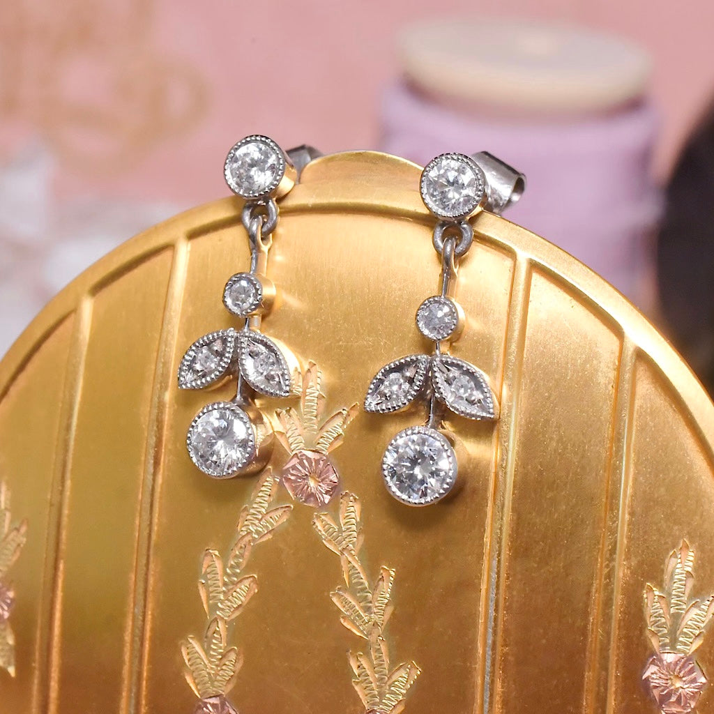 Modern 18ct White Gold And Diamond Floral Drop Earrings TDW 0.70ct