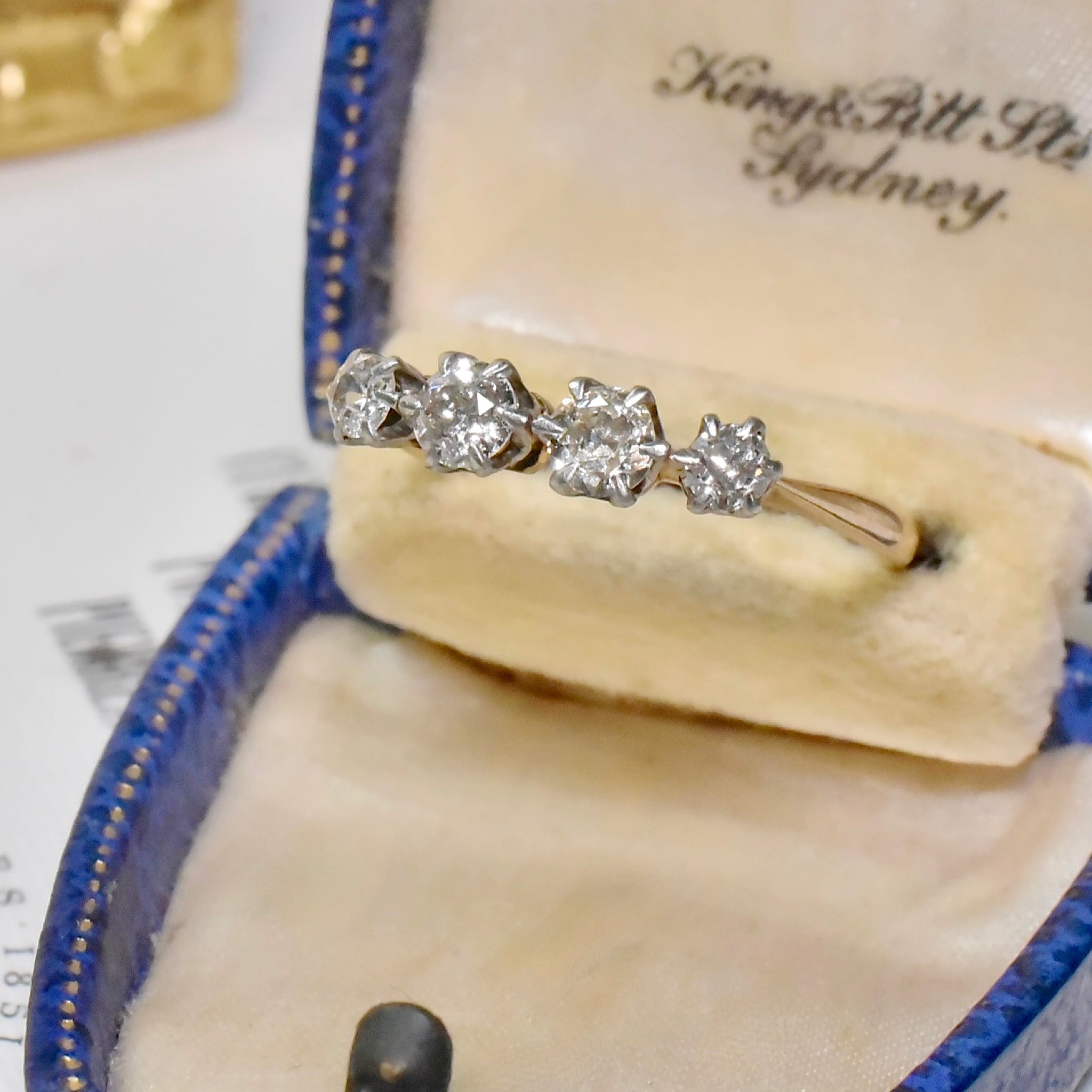 Antique Australian 18ct Yellow Gold Four Diamond Ring - Circa 1910-15