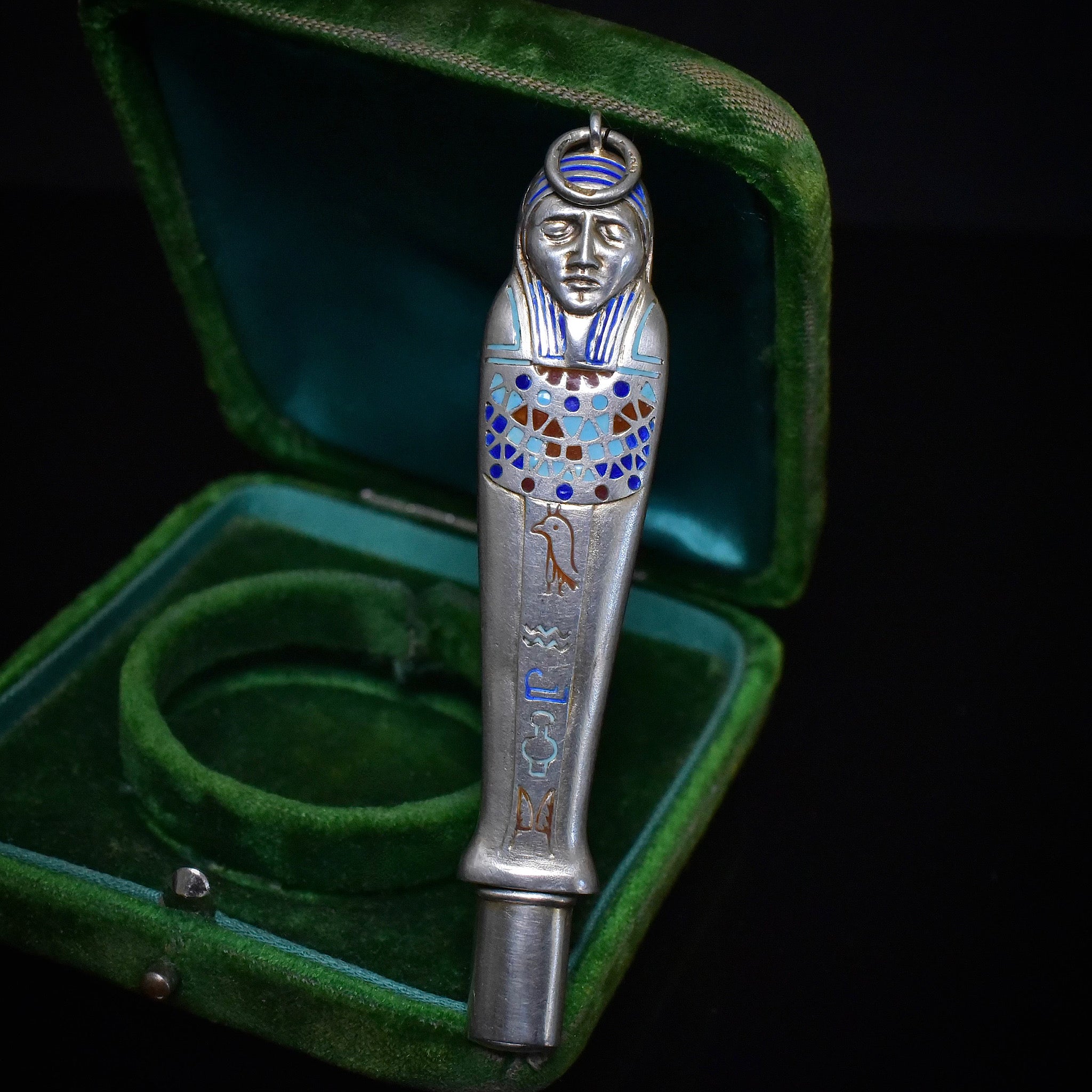 Antique Art Deco Egyptian Revival Silver And Enamel ‘Mummy’ Pencil Circa 1920-30