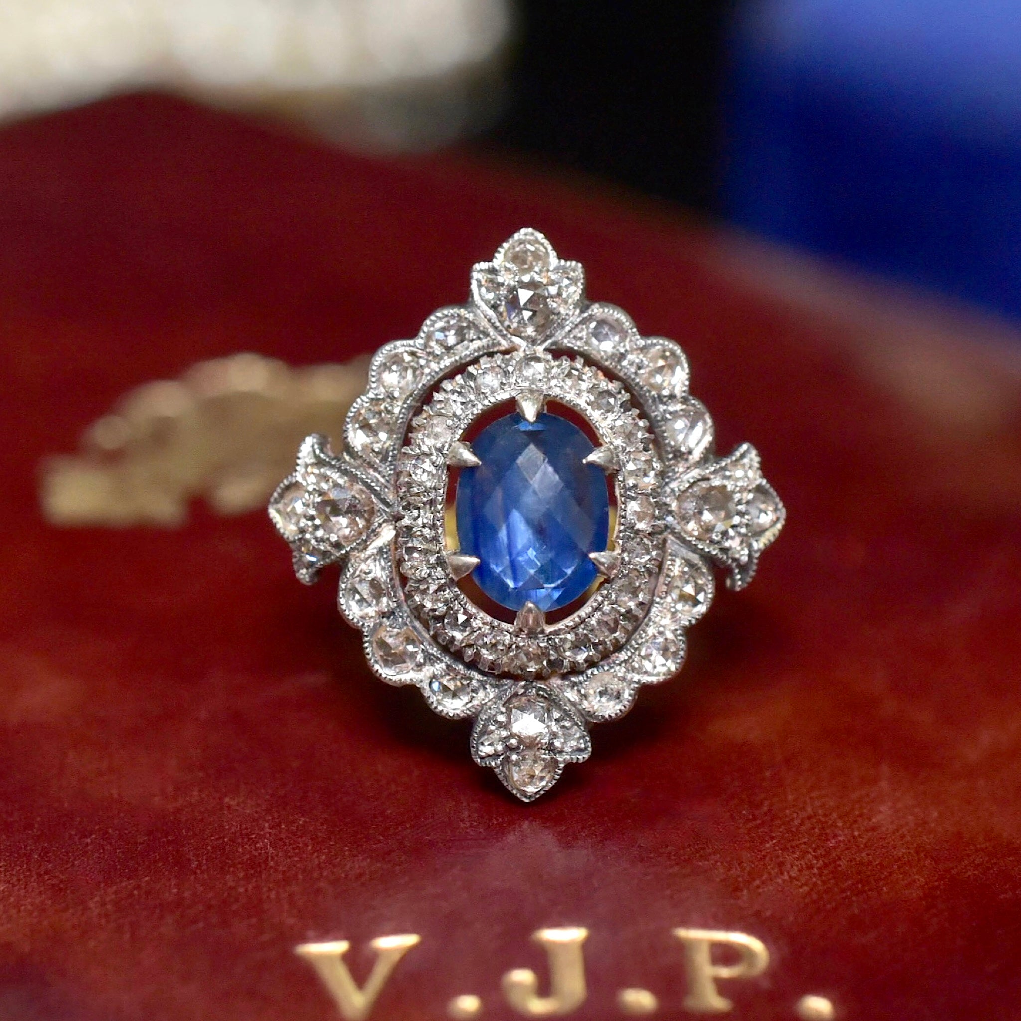 Superb 18ct Gold And Silver Sapphire And Diamond ‘Antique Style’ Ring