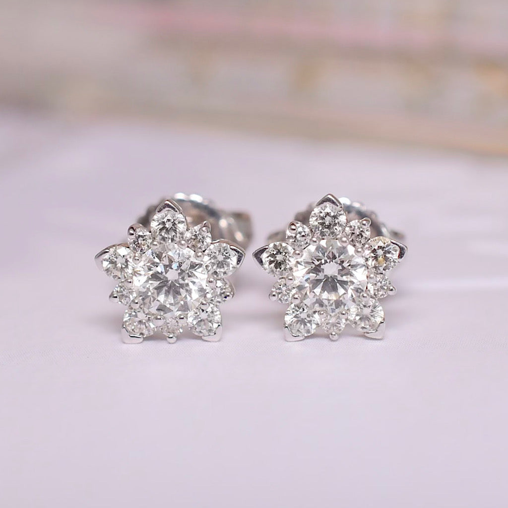 Contemporary 18ct White Gold And Diamond Cluster Earrings - 0.68ct