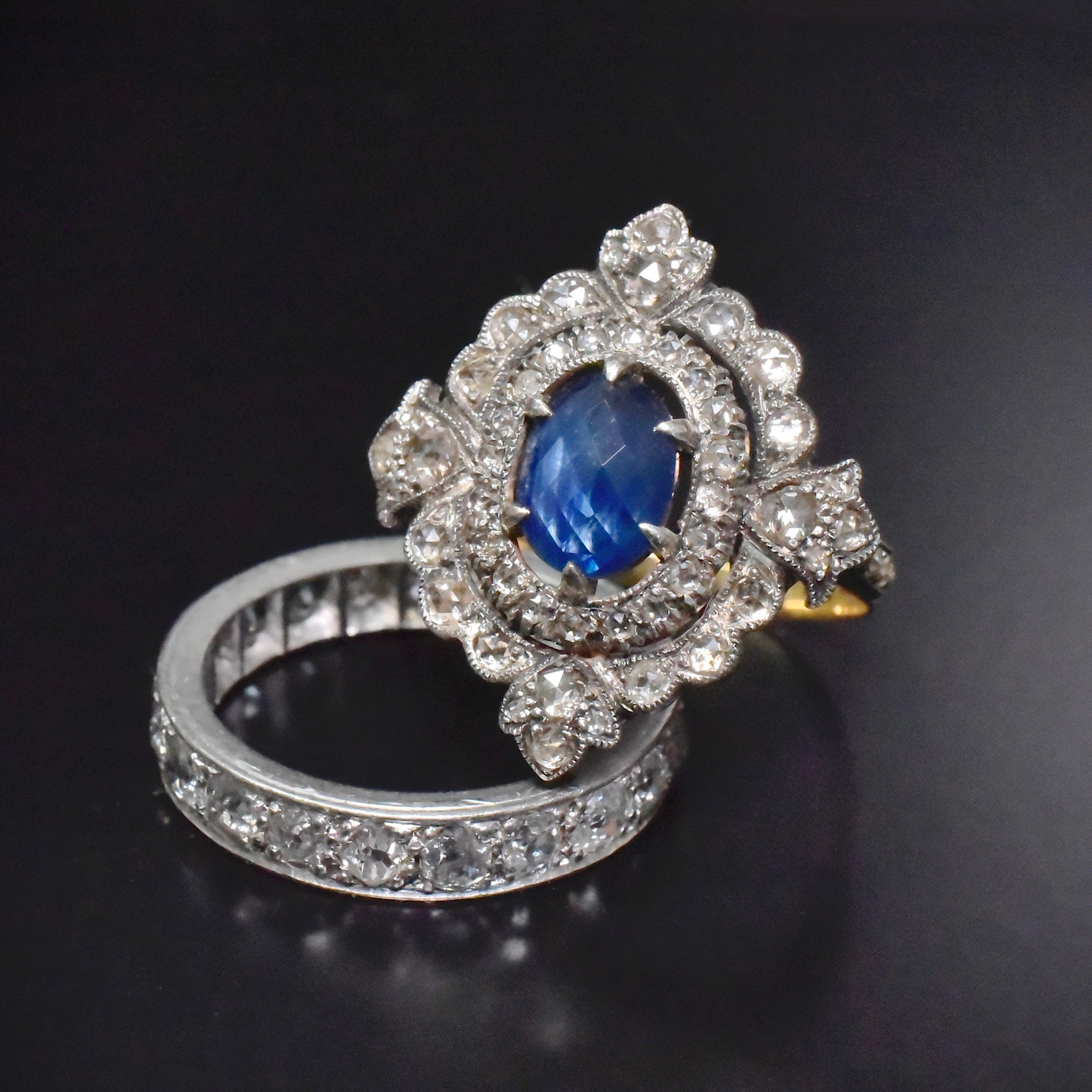 Superb 18ct Gold And Silver Sapphire And Diamond ‘Antique Style’ Ring