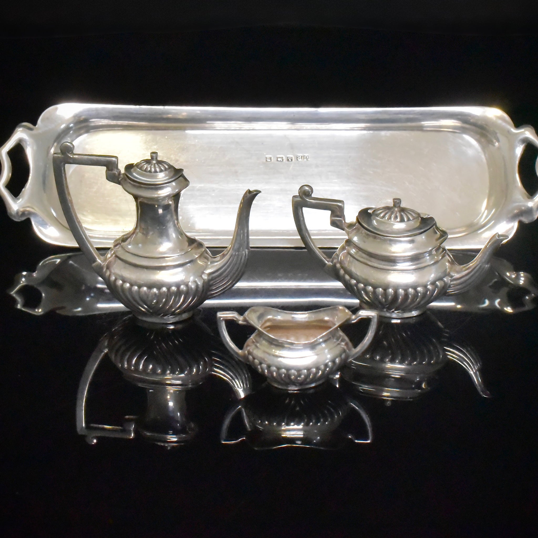 Vintage Sterling Silver Coffee / Tea Set And Tray - John Rose - Birmingham 1951